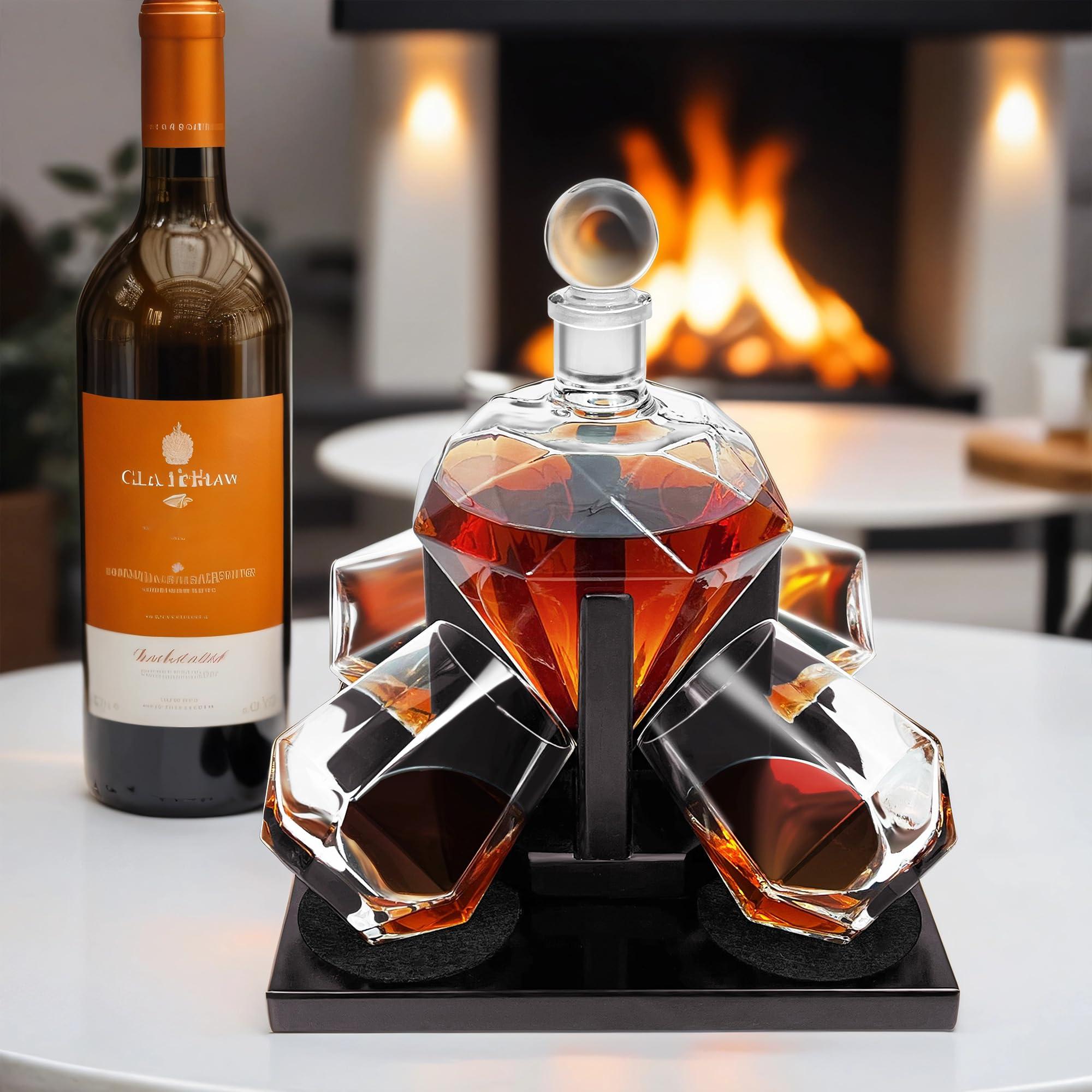 Montex Montex Whiskey Decanter Set Diamond Shape with 4 Glasses 4 Whiskey Stones, Gift for Men, Gift for Whiskey Lovers
