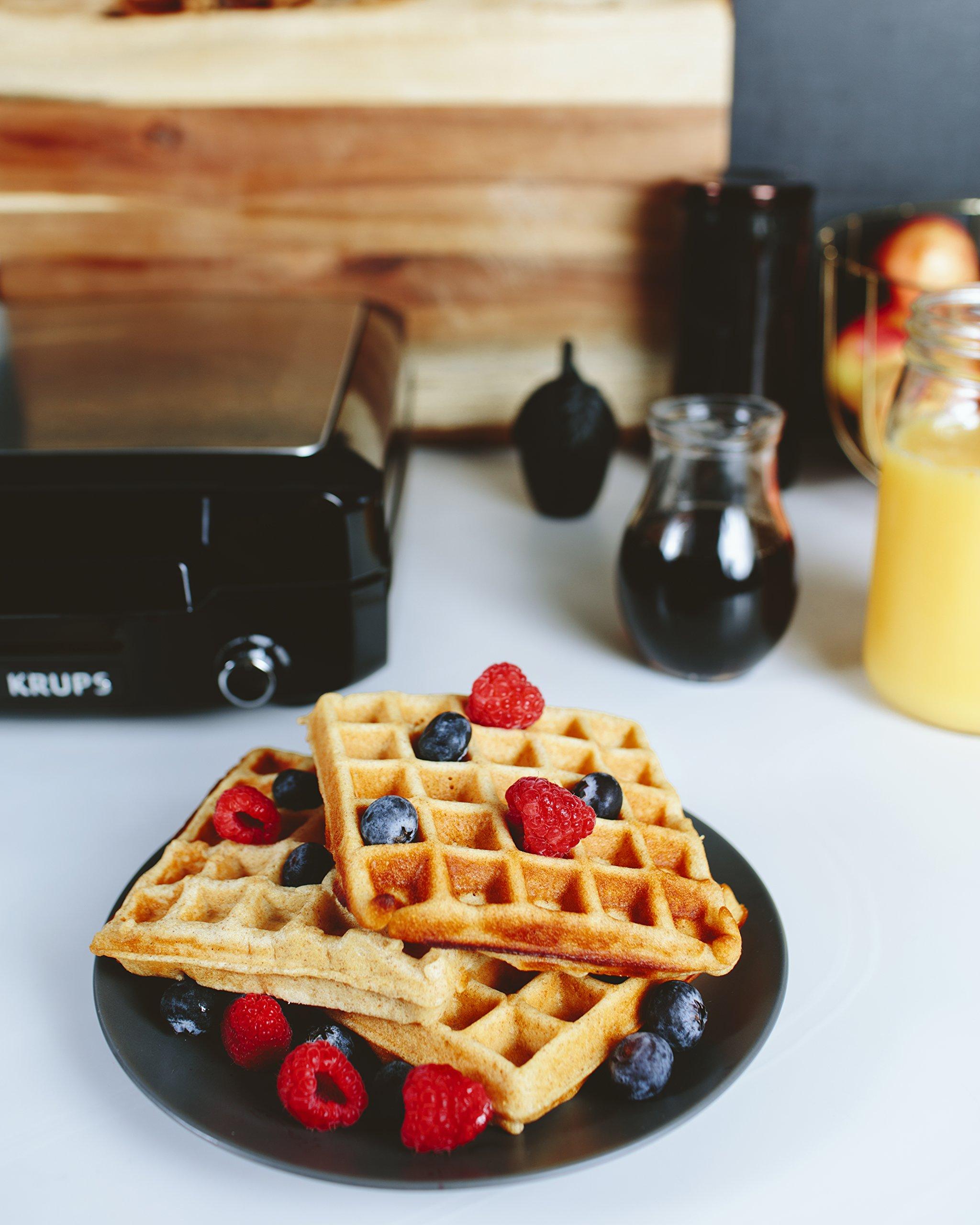 KRUPS KRUPS 4-Slice Belgian Waffle Maker: Stainless Steel, 5 Browning Levels, Audible Ready Beep, Removable Plates, 1200W, Silver/Black - Perfect for Family Breakfasts