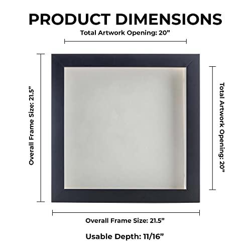 Poster Palooza 20x20 Shadow Box Frame Contemporary Black Finish | 1\" Depth of Usable Space| Interior Size 20x20 Inches| UV Resistant Acrylic, Acid-Free Backing, Wall Hangers | Made in USA