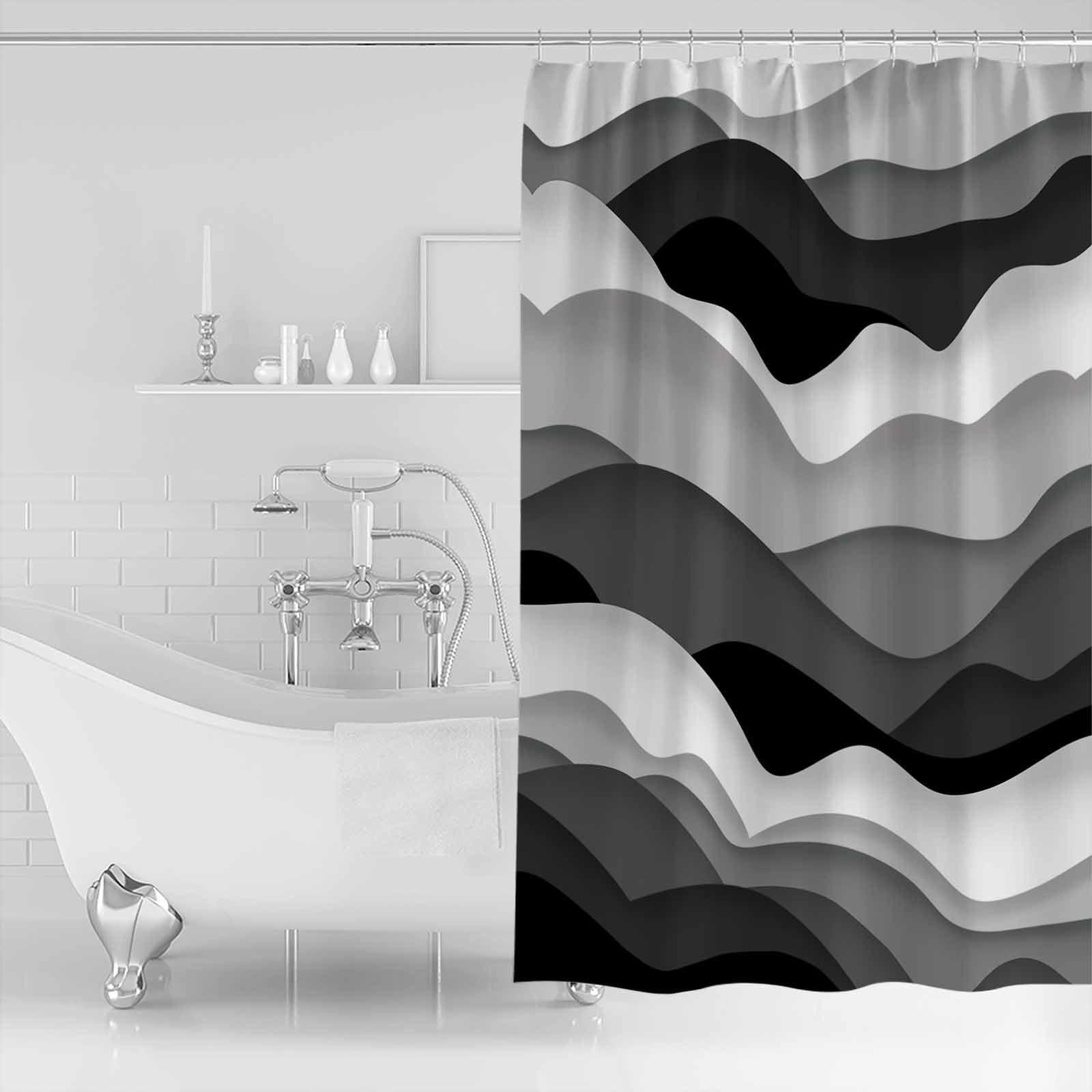 Double Love Double Love Black GreyBathroom Curtain 72 Inch Shower Curtain with Hooks, Waterproof Polyester Bath Curtain Washable Bathtub Curtain Contemporary Simple White Ocean Sea Waves 48\'\'x 72\'\'
