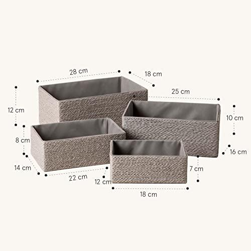 LA JOLIE MUSE LA JOLIE MUSE Storage Baskets Set 4 - Stackable Woven Basket Paper Rope Bin, Storage Boxes for Makeup Closet Bathroom Bedroom (Gray)