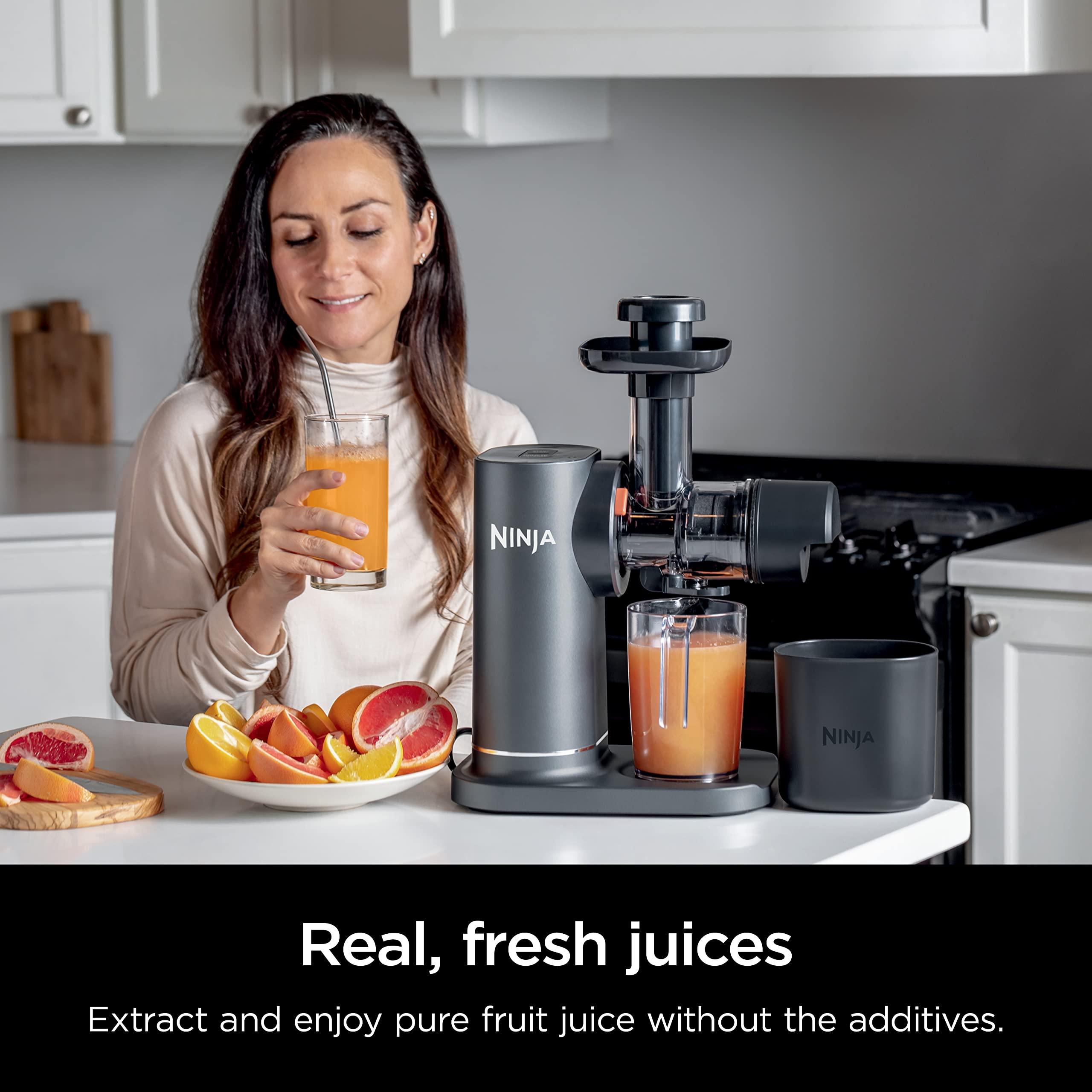 Ninja Ninja JC151 NeverClog Cold Press Juicer, Powerful Slow Juicer with Total Pulp Control, Countertop, Electric, 2 Pulp Functions, Dishwasher Safe, 2nd Generation, Charcoal