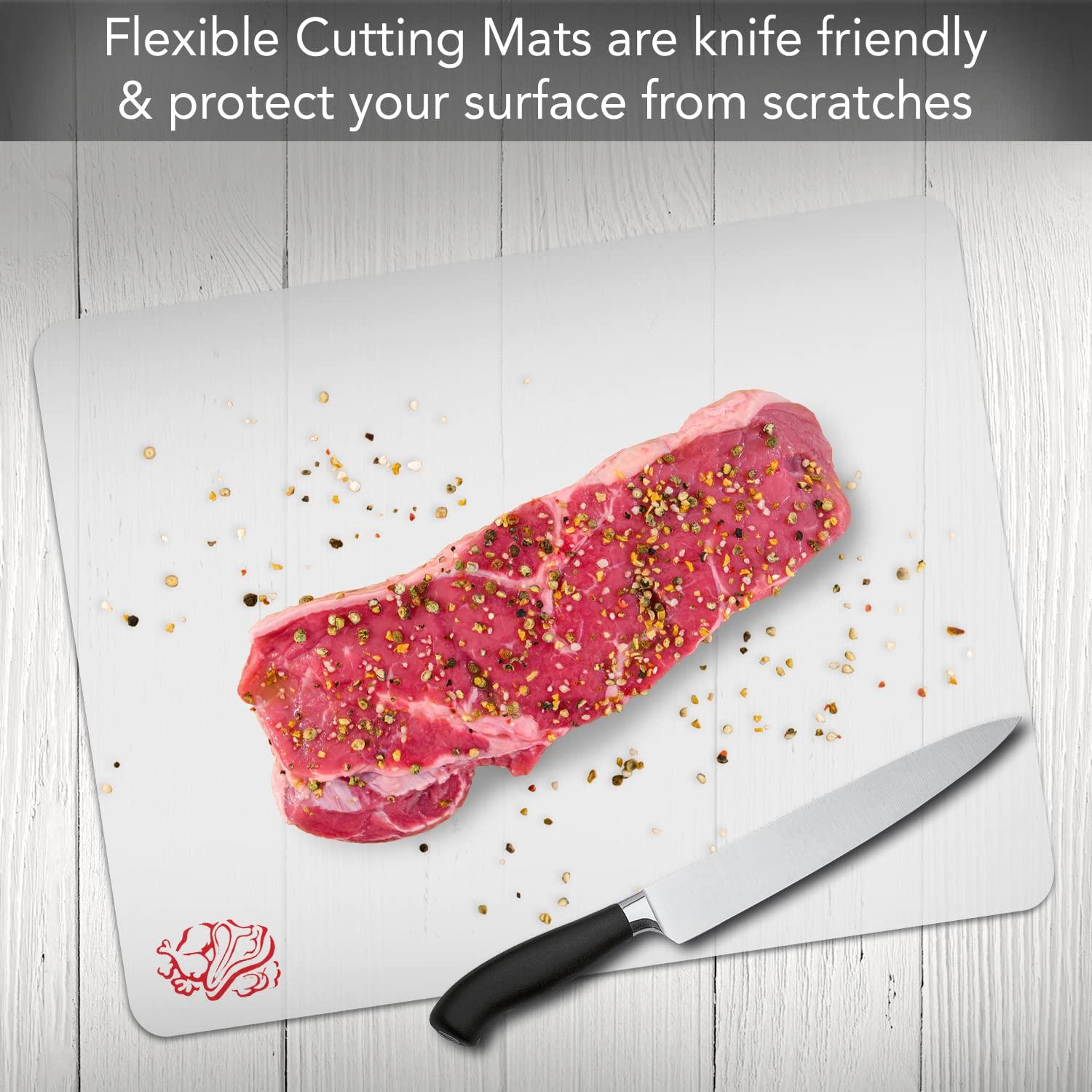 Counterart Flexible Cutting Board Mats Set of 3, Clear Frosted with Food Icons, Made in the USA of BPA Free Food Grade Plastic, 11.5 x 15