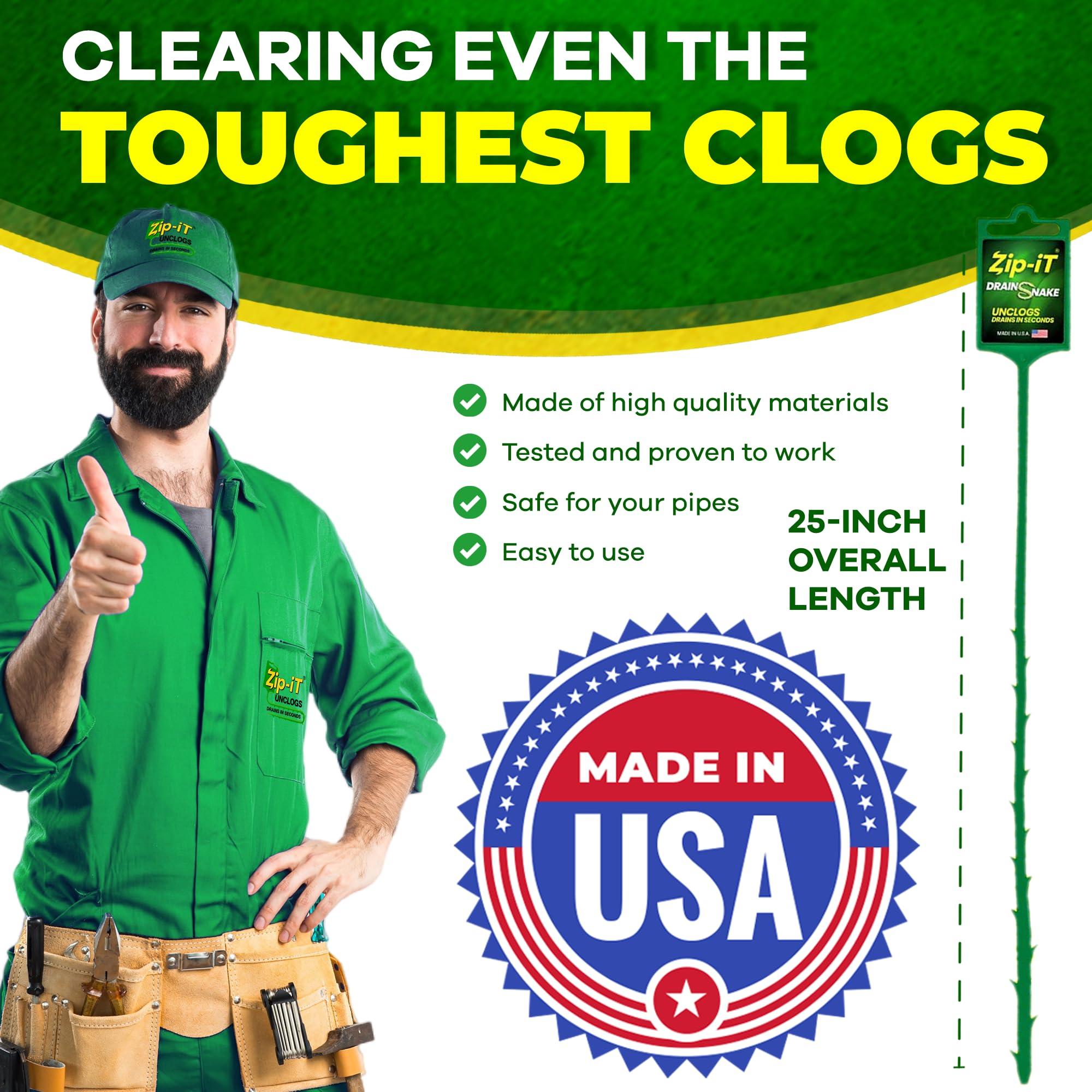 Zip-It The original Zip-It Hair Clog Remover 25-inch Overall Length Drain Snake Cleaner (3-Pack), Unclog Your Sink, Shower, & Tub Drain In Seconds Non-toxic, Made in the USA