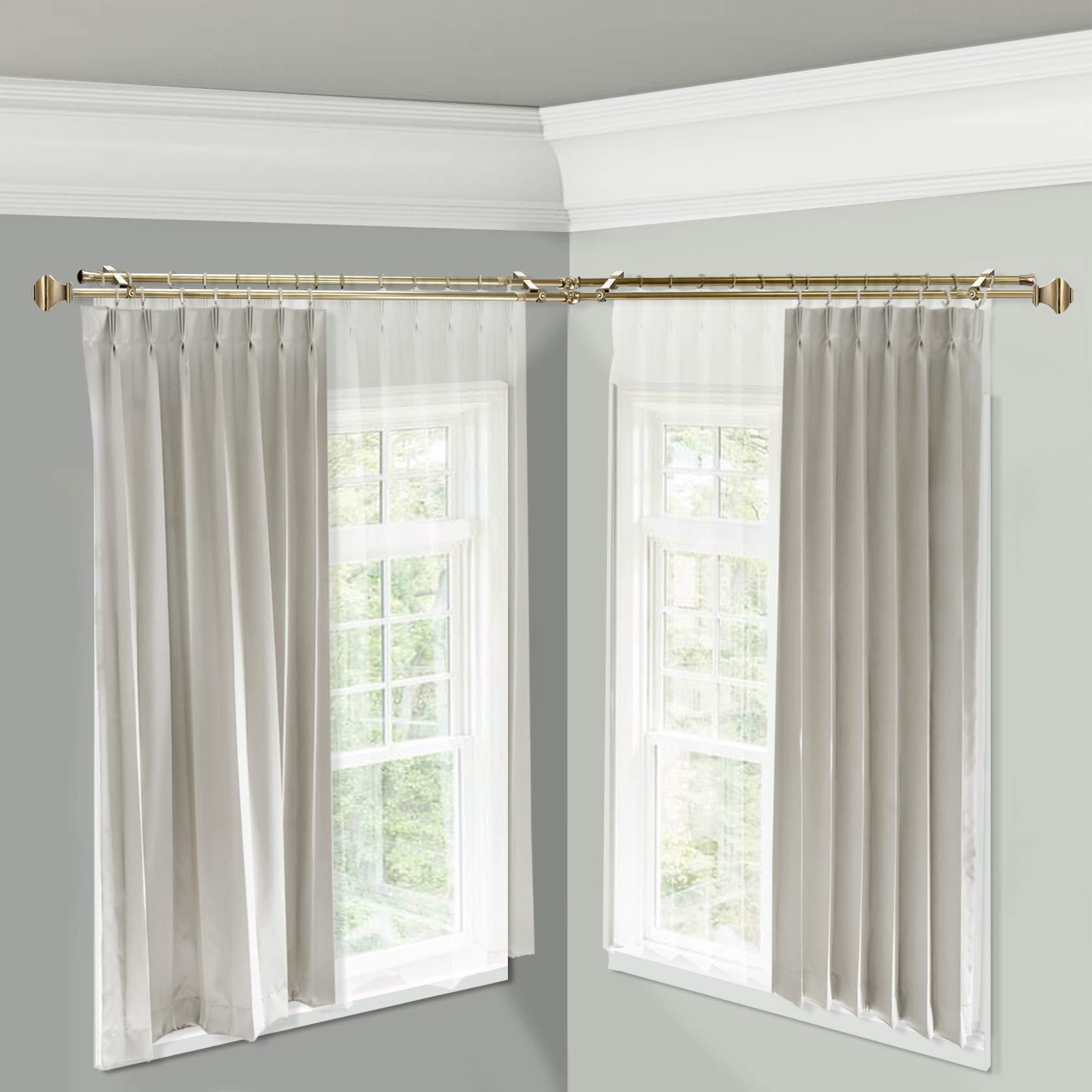 Rod Desyne Rod Desyne 13/16" Moyat Corner Window Double Curtain Rod, 48-84 inch, Antique Brass