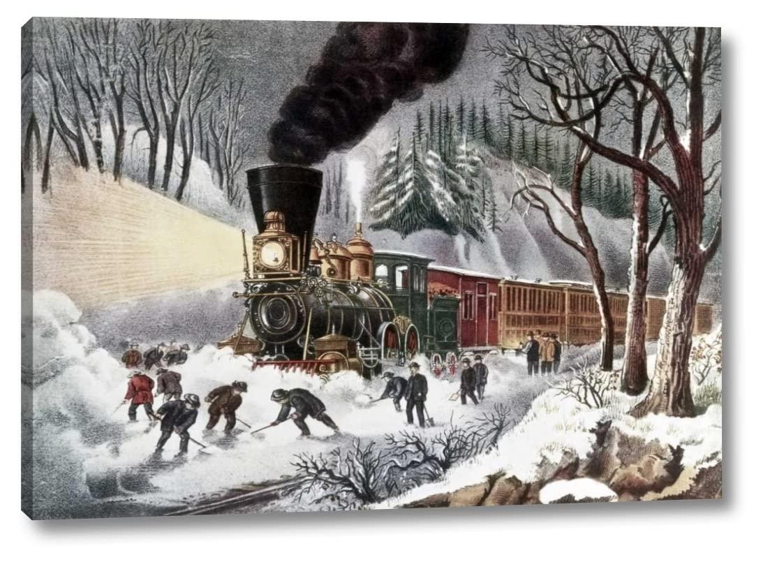 Canvas Art USA American Railroad Scene by Currier and Ives - 26\" x 38\" Canvas Art Print Gallery Wrapped - Ready to Hang