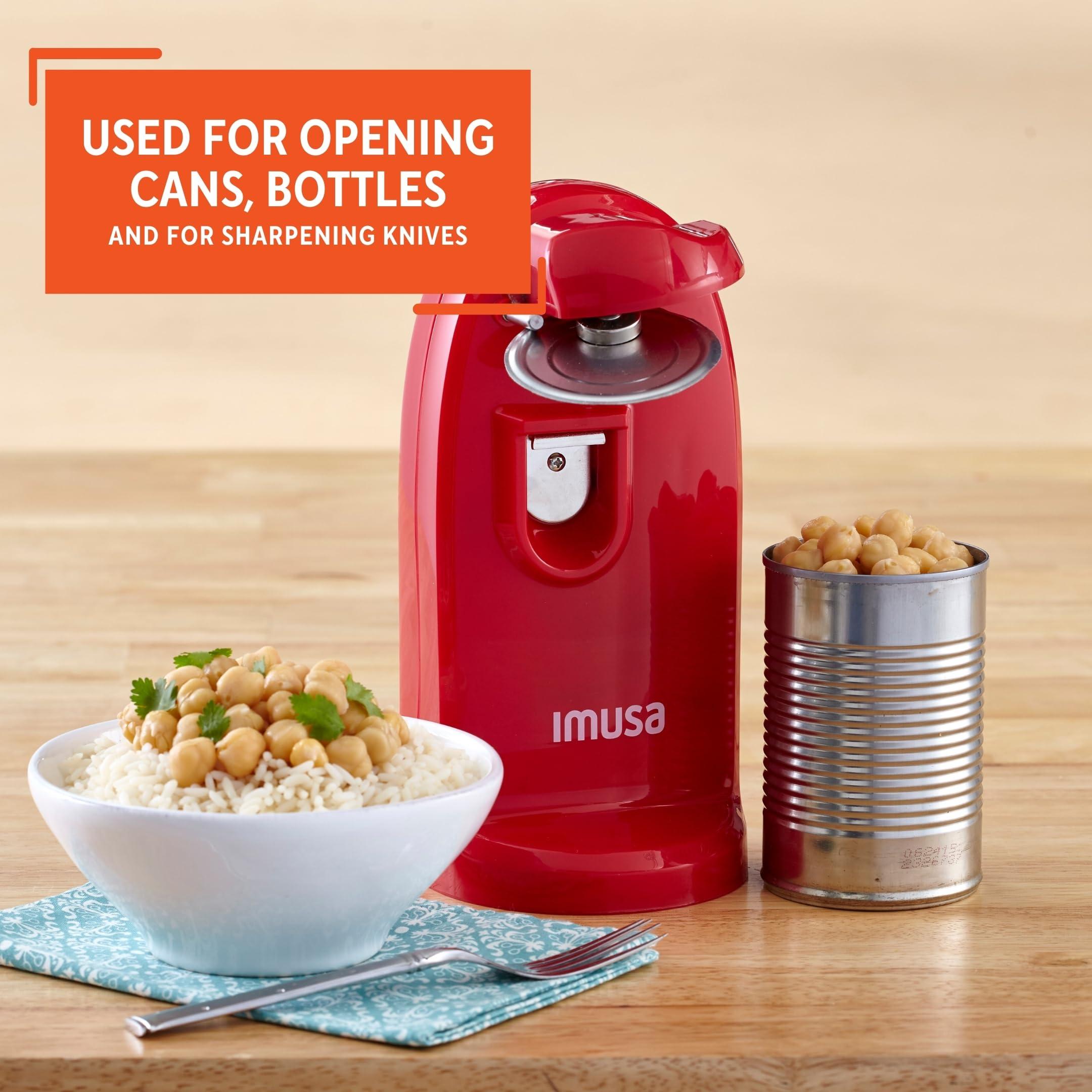 Imusa IMUSA USA Electric Can Opener with Bottle Opener and Knife Sharpener, Red Small