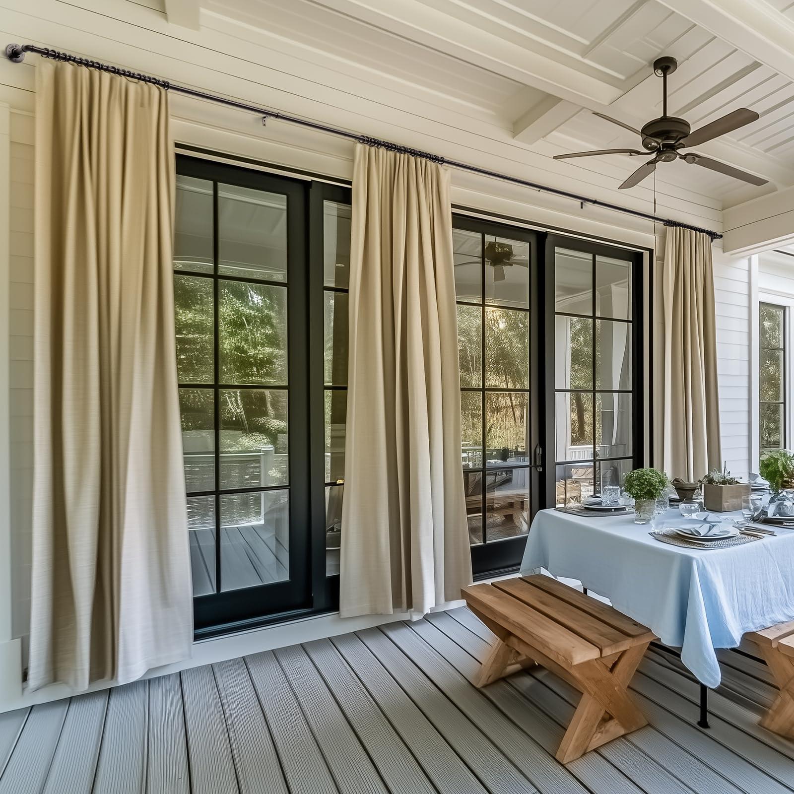 zeerobee Zeerobee Curtain Rods for Windows 120 to 240, 1 Inch Industrial Wrap Around Curtain Rod, Indoor/Outdoor Room Divider Adjustable Drapery Pole, 120"-240", Antique Bronze