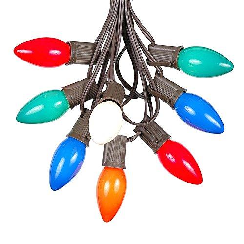 Novelty Lights 25 Foot C9 Multi Ceramic Christmas String Light Set - Outdoor Christmas Light String - Opaque Christmas Bulbs - Roofline Light String Outdoor String Lights - Brown Wire
