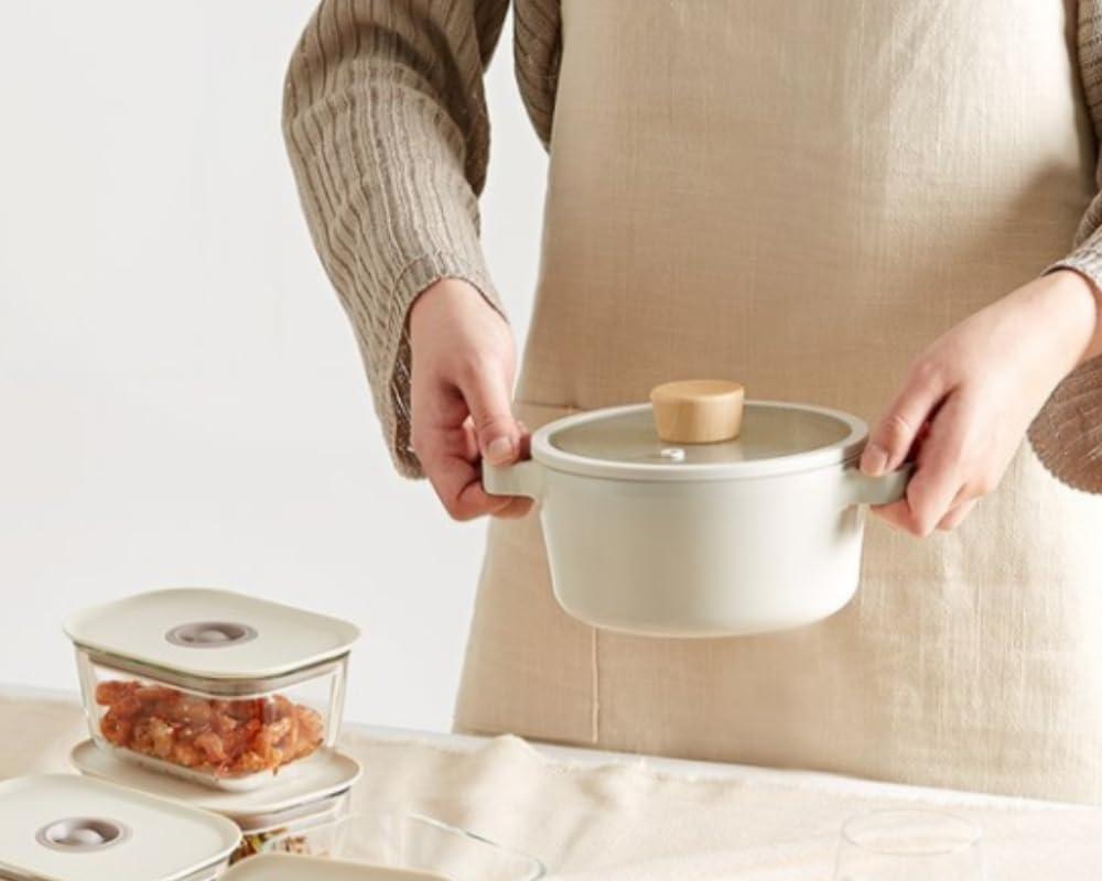 Neoflam Neoflam FIKA 4-Piece Home Kitchen Essential Mini Cookware Pan and Pot Set with Lid, Nonstick Ceramic Coating, Induction, Made in Korea