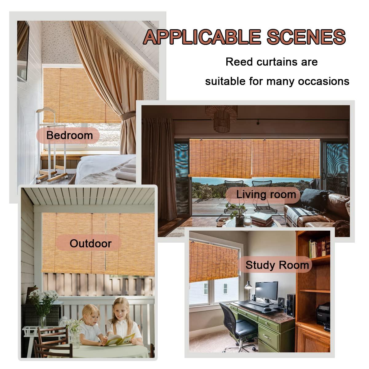 Yhzeokm Outdoor Bamboo Shades for Patio Roll Up Shade Waterproof Reed Blinds with Lift, Porch Privacy Translucent Roller Blinds, Waterproof Anti-UV Breathable Reed Curtains, Easy to Install