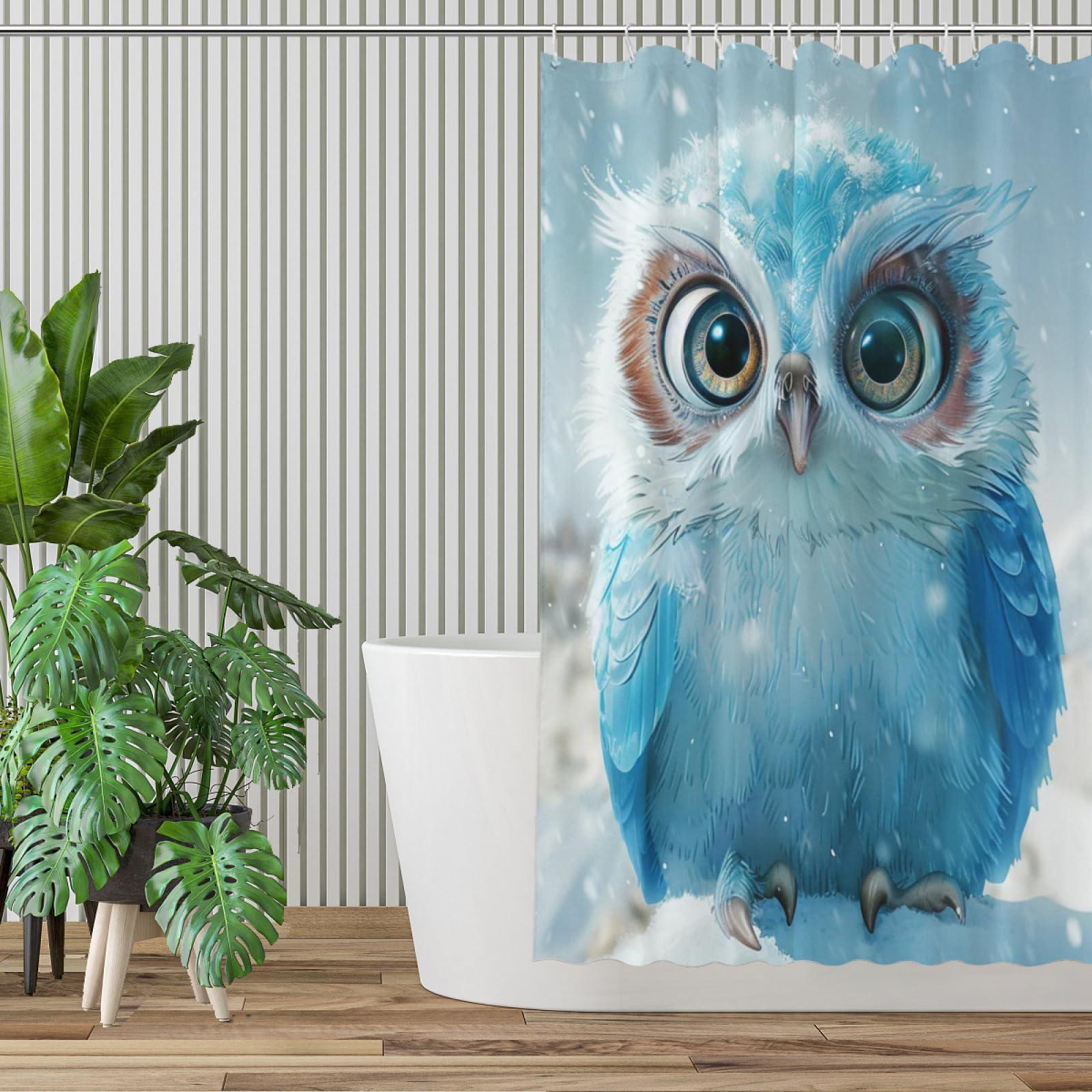 Snuqevc Cute Owl Shower Curtain Set, Modern Bath Decor Polyester Waterproof Fabric Shower Curtains with 12 Hooks, 60 x 72 Inch