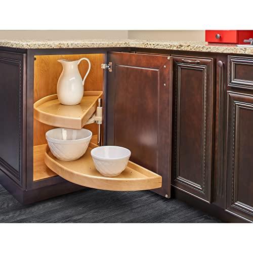 Rev-A-Shelf Rev-A-Shelf LD-4NW-882-35-1 Natural Wood Pivot and Slide Half Moon 2 Shelf Organizer for Blind Corner Cabinets, Holds Up to 150 Pounds of Storage