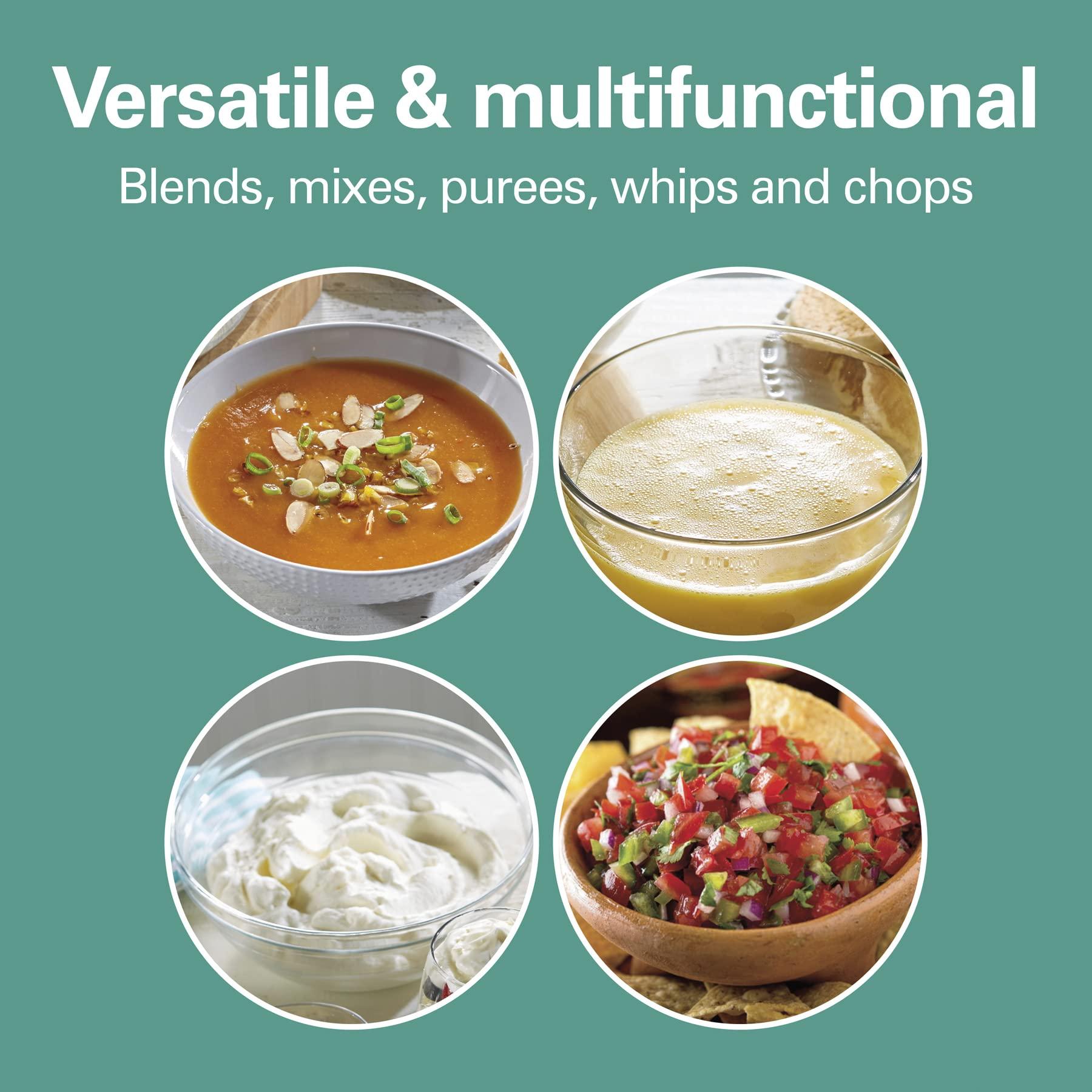 Hamilton Beach Hamilton Beach 4-in-1 Electric Immersion Hand Blender with Handheld Blending Stick, Whisk + 3-Cup Food & Vegetable Chopper Bowl, 2-Speeds, 225 Watts, Silver and Stainless Steel (59765)