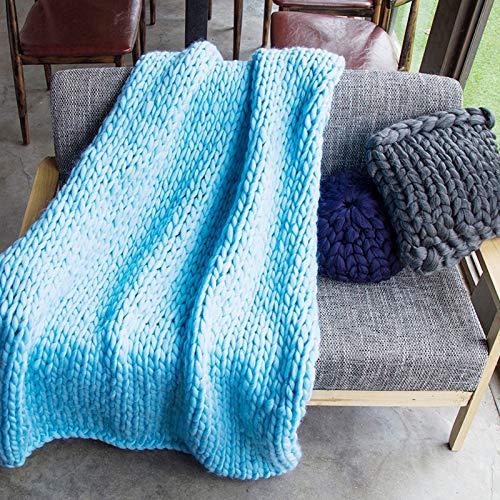 XFYJR XFYJR Luxury Chunky Knit Bed Blanket Large Size Knitted Throw Blanket Warm Soft Cozy Bulky Blankets for Cuddling Up in Bed, CouchSofa Decorative (Color : Blue, Size : 100x200cm (40x79inch))