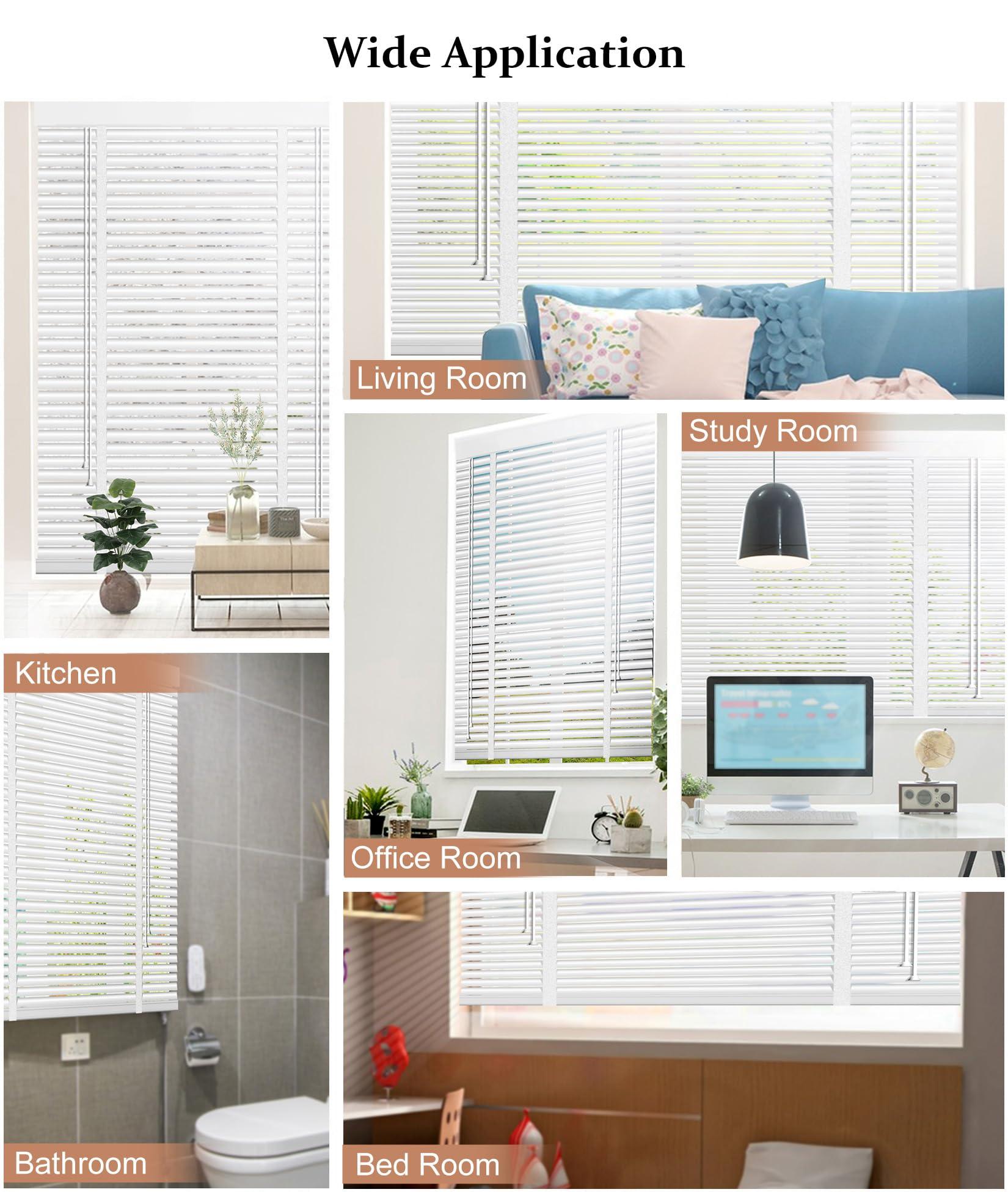 errzom Pull Down Wood Blinds for Interior Windows, Light Filtering Plantation Shutters for Windows Inside, Blackout Wooden Blinds for Windows Inside Mount, 2 Inch Custom Blinds,White,72'' W x 73'' H