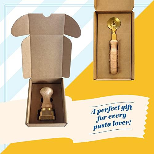 LA GONDOLA La Gondola Homemade Ravioli Stamp - Round Corzetti (Corsets) 1.97in | Italian Pasta Making Tool for Home and Business | Brass & Natural Wood | Easy to Use Ravioli Stamp | Ravioli Cutter Made in Italy