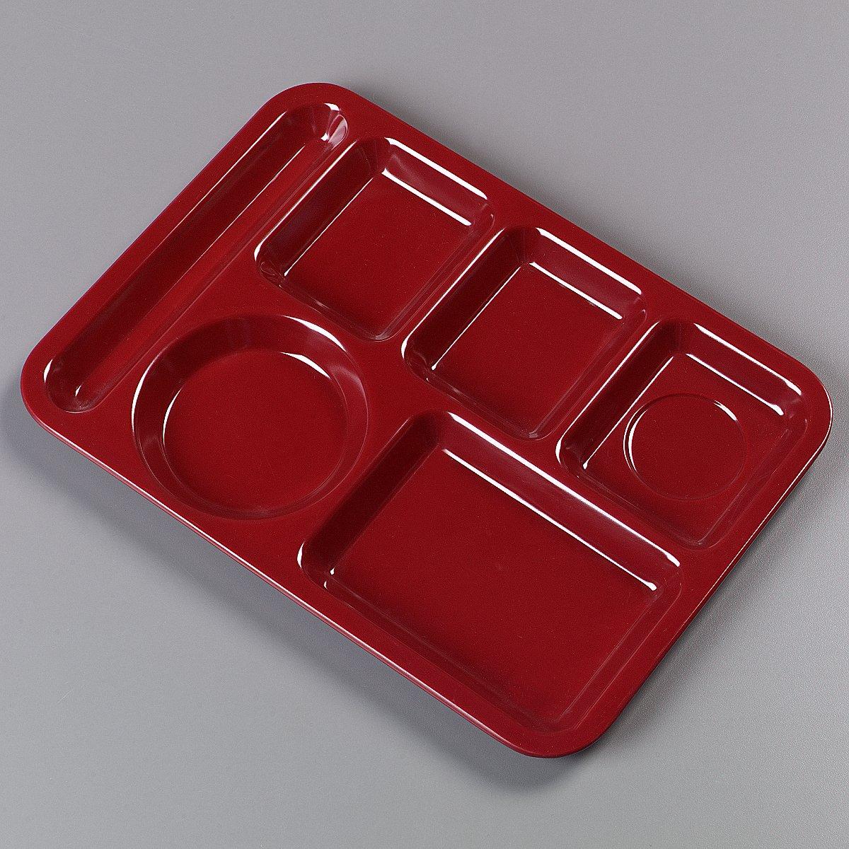 Carlisle FoodService Products Carlisle FoodService Products Plastic Meal Tray Left-Handed Heavyweight Lunch Tray with 6-Compartments for Schools, Cafeterias, and Dining Halls, Melamine, 14 x 10 Inches, Dark Cranberry
