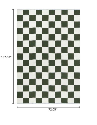Lahome Lahome 6x9 Green Checkered Rug for Bedroom Boy Room, Modern Large Cotton Woven Checkerboard Green and White Rug, Retro Washable Art Decor Carpet for Living Room Home Decor