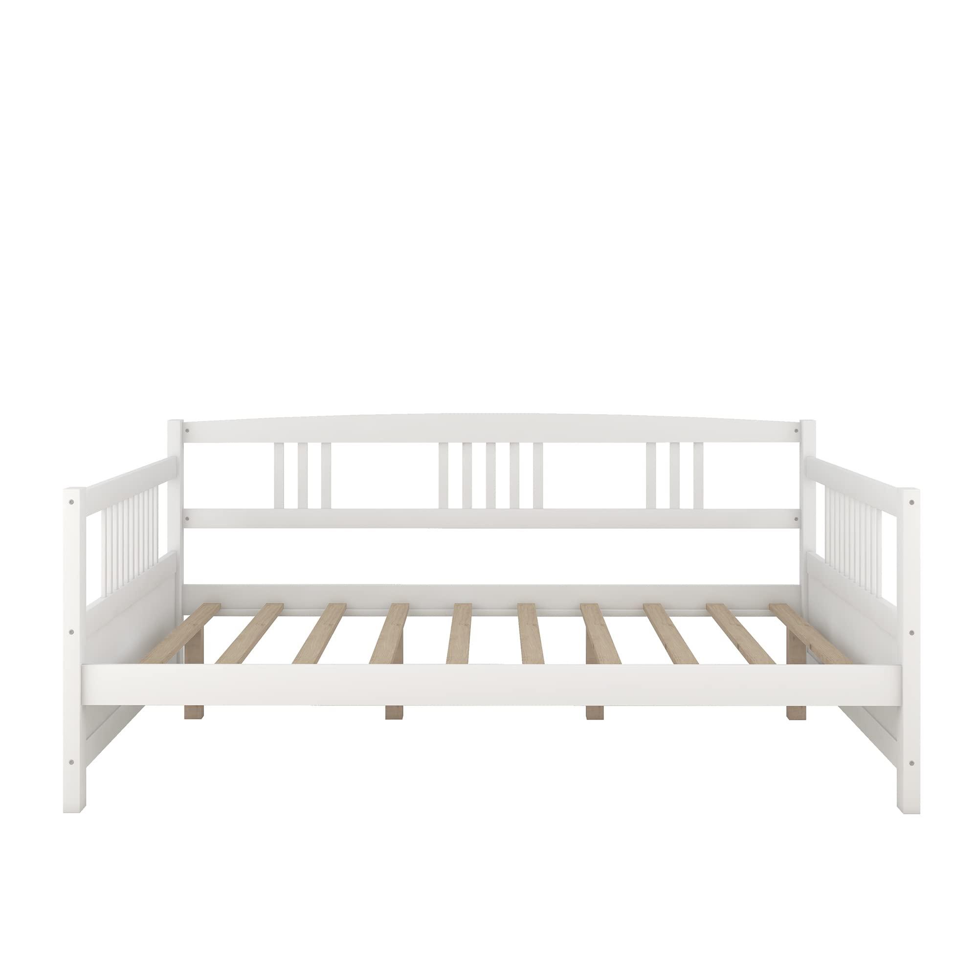 JINS&VICO JINS&VICO Full Size Daybed Frame, Modern Dual-Use Wooden Sofa Bed Frame with Support Legs and Slats Support, Mattress Foundation for Living Room Bedroom, No Box Spring Needed, White