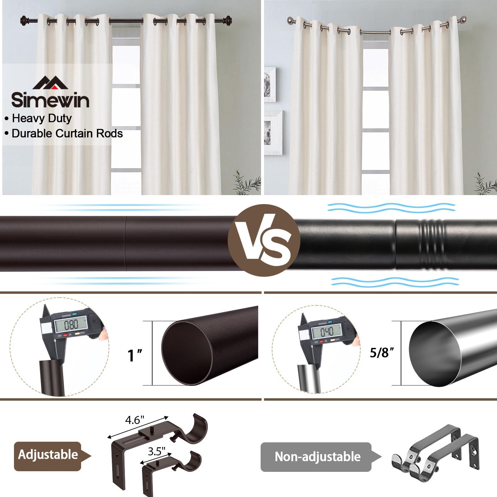 SIMEWIN SIMEWIN Bronze Curtain Rods for Windows 66 to 120 Inches Adjustable Decorative 1 Inch Diameter Single Window Curtain Rod Set with Classic Finials, Bronze with Gold Finishing