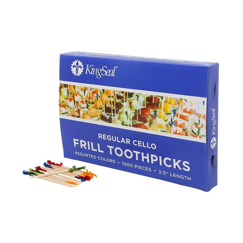 KingSeal 2000 Count | KingSeal Regular Sandwich Frill Toothpicks, Assorted Colors, 2.5 Inch Length, Bamboo Wood - 2 Boxes x 1000 Each