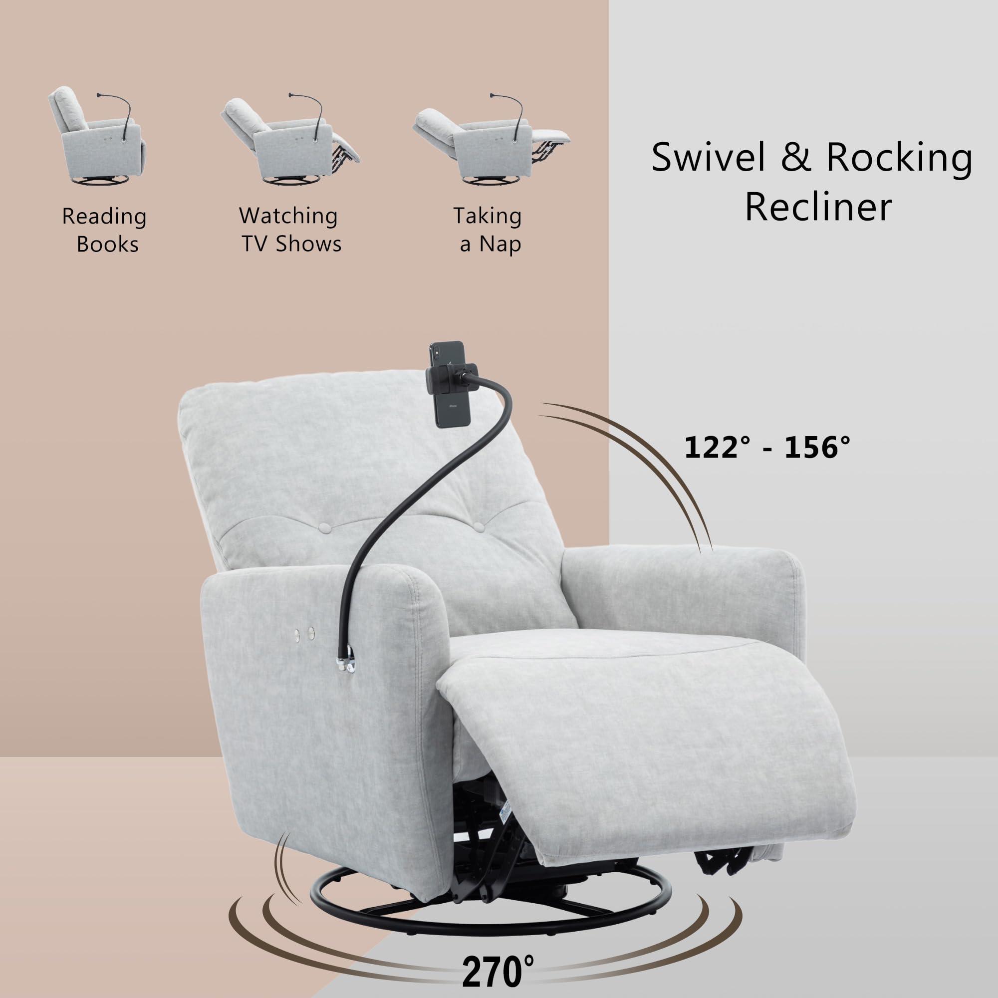 HABITRIO Swivel Electric Recliner Chair Single, Fabric Upholstered Button Tufted Home Theater Power Motion Reclining 270-Degree Rotating Rocking Single Sofa with Phone Holder for Living Room, Office, Bedroom
