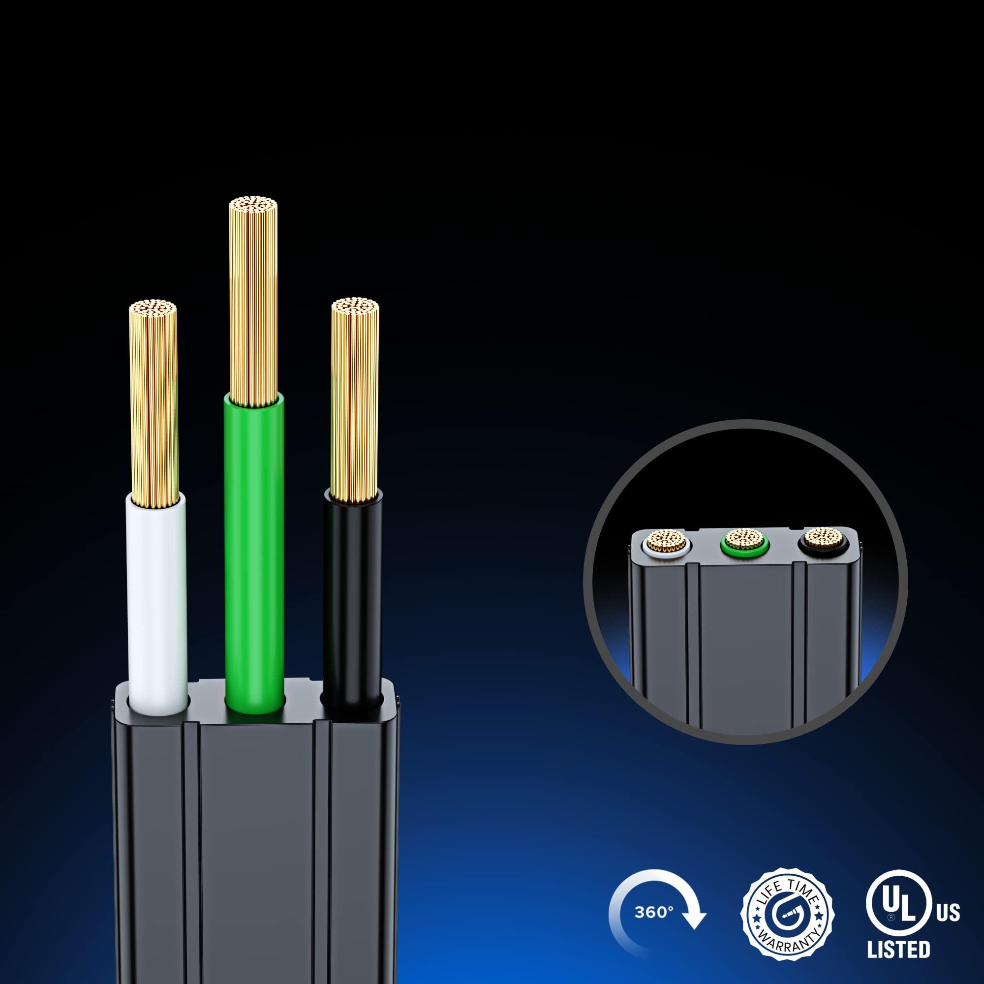 Maximm Maximm Cable 2 Ft 360 Rotating Flat Plug Extension Cord/Wire, 16 AWG Multi 3 Outlet Extension Wire, 3 Prong Grounded Wire - Black - UL Certified