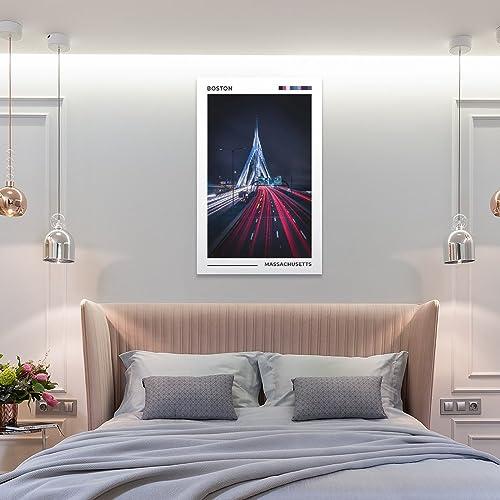 ZejaL Zakim Bridge Poster, Boston Poster, Cityscape Poster, MA Poster, Massachusetts Travel Art Wall Decor Poster Print Decorative Painting Canvas Wall Art Living Room Posters Bedroom Painting 16x24inch(40x
