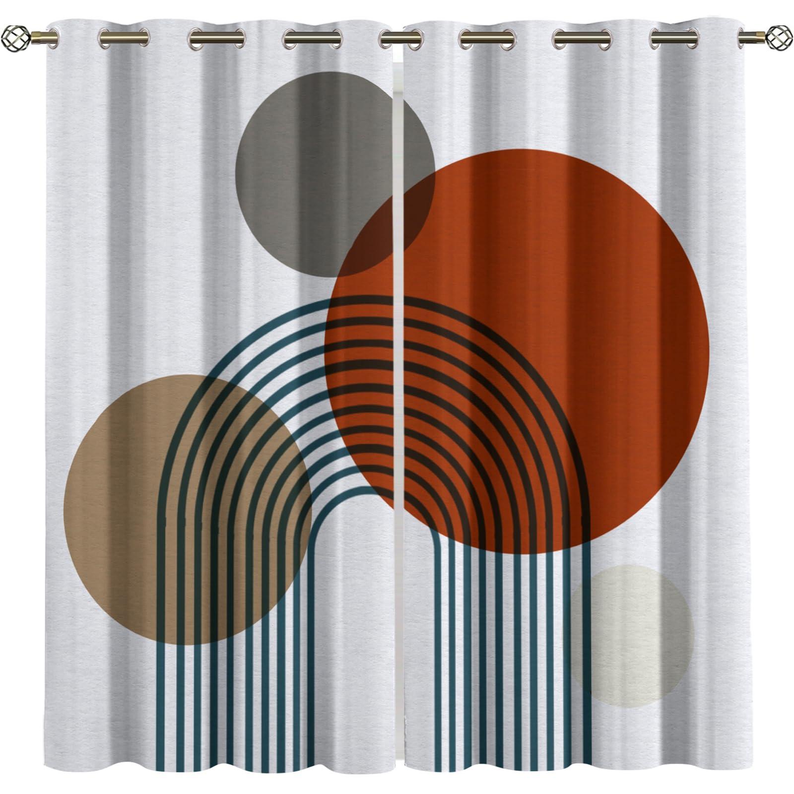 MPUTIE Mid Century Gray Brick Red Circle Kids Curtains, Minimalist Boho Arch Blackout Curtains, Thermal Insulated Grommet Washable Window Drapes for Bedroom Kitchen Apartment Nursery 2 Panels - 63x63Inch
