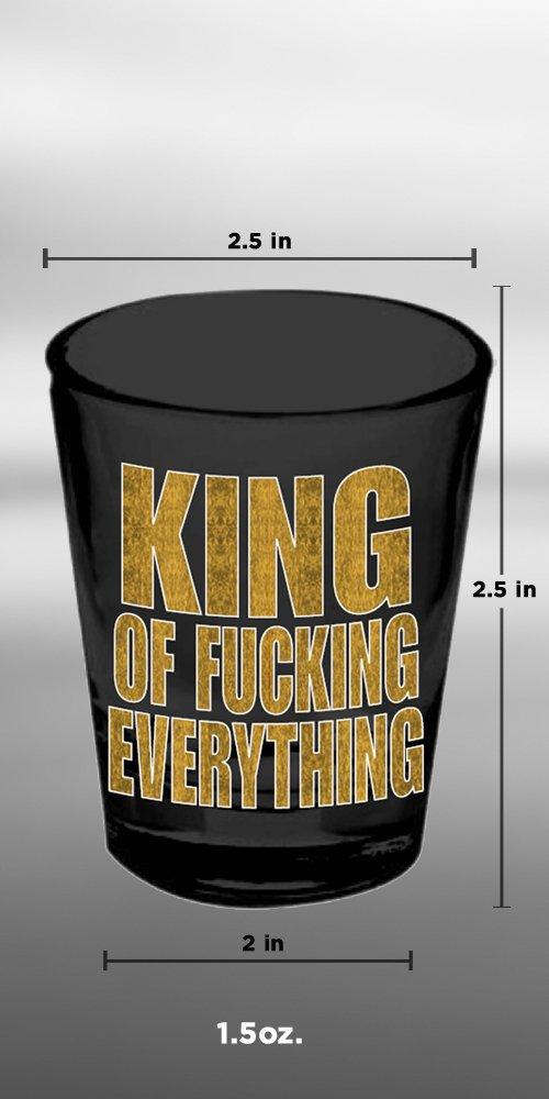 JUST FUNKY JUST FUNKY King of Fucking Everything Gold Foil-Printed Shot Glass Gift, 1.5oz Black