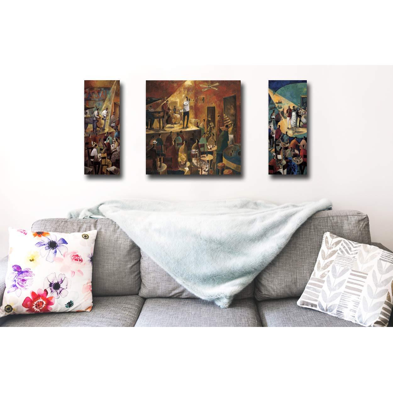 Artistic Home Gallery Jazz Club, Red Jazz & Blue Jazz by Didier Lourenco 3-pc Premium Oversize Gallery-Wrapped Canvas Giclee Art Set (37 in x 37 in Center Piece, 37 in x 15 in Each Side Panel, Ready-to-Hang)