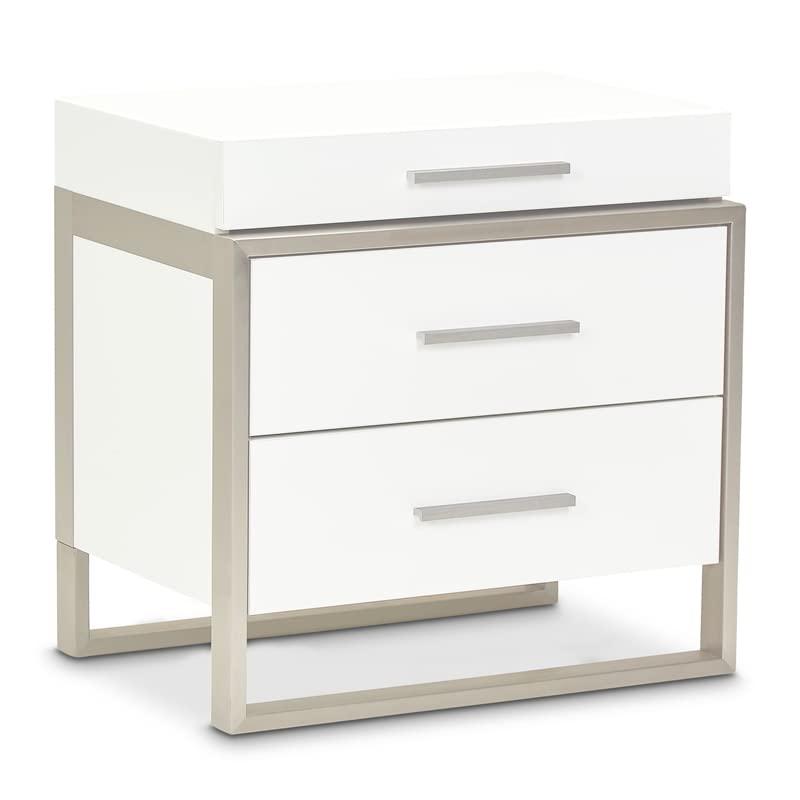 Michael Amini Michael Amini Marquee 3-Drawer Nightstand in Cloud White