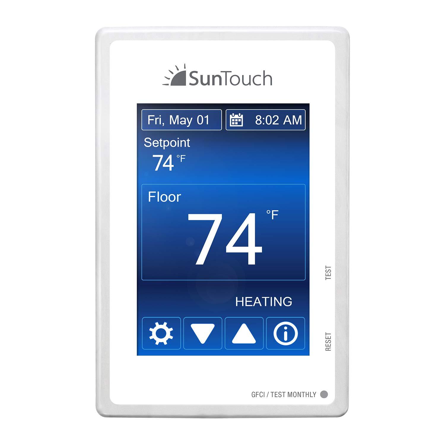 SunTouch SunTouch SunStat Command Color Touchscreen Programmable Thermostat for Electric Floor Heating Systems, Multiple Background Color Options, Floor and Air Sensing Control, Energy Use Monitoring