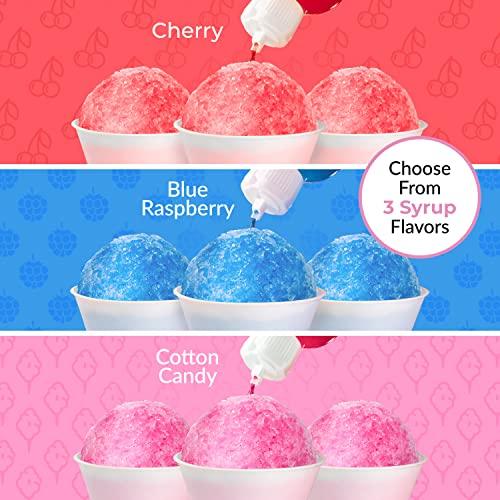 Nostalgia Nostalgia Premium Snow Cone Party Kit, 3 Syrups, Blue Raspberry, Cherry, Cotton Candy, 20 Cups & Spoon Straws