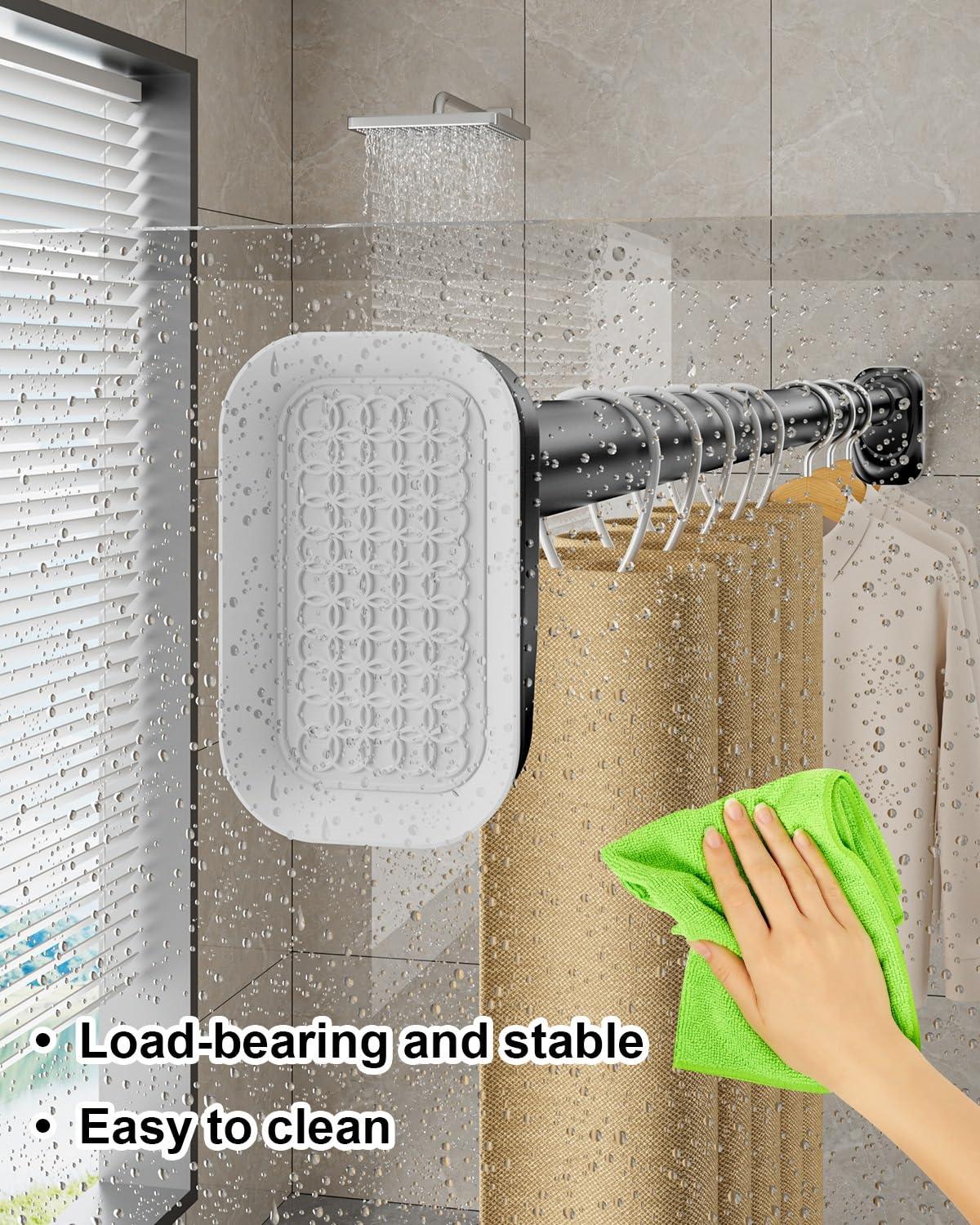 HomeLoft Basics Tension Shower Curtain Rod, 40 50 70 110 160 210 260 310 360 410cm Stainless Steel Anti-Slip Adjustable Curtain Rods Bathroom Rod, No Drilling, for Bathroom, Closet, Window, Room Divider(Gray,360-450c