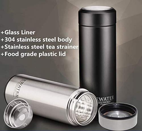 Milepetus Glass Liner Vacuum Flask Stainless Steel Water Bottle Insulated Travel Coffee Mug,11oz,9oz Available(11oz, Black)