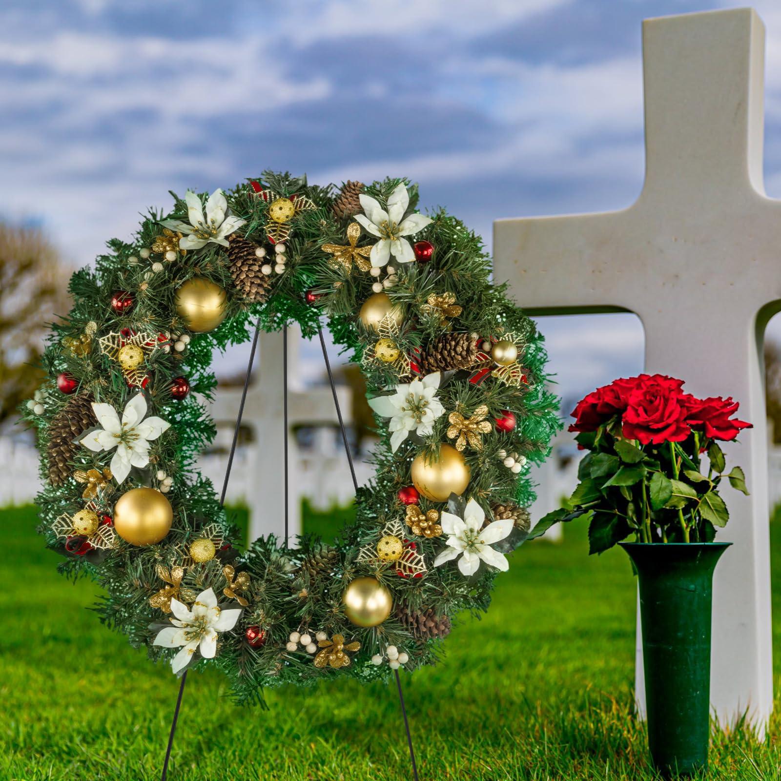 Soaoo Soaoo Christmas Wreath Stand Christmas Wreath Holder Metal Easel for Cemetery Grave Flower Holder Gravestone Wreath Stand for Grave Marker Gravestone Flowers Decorations(2,30inch)