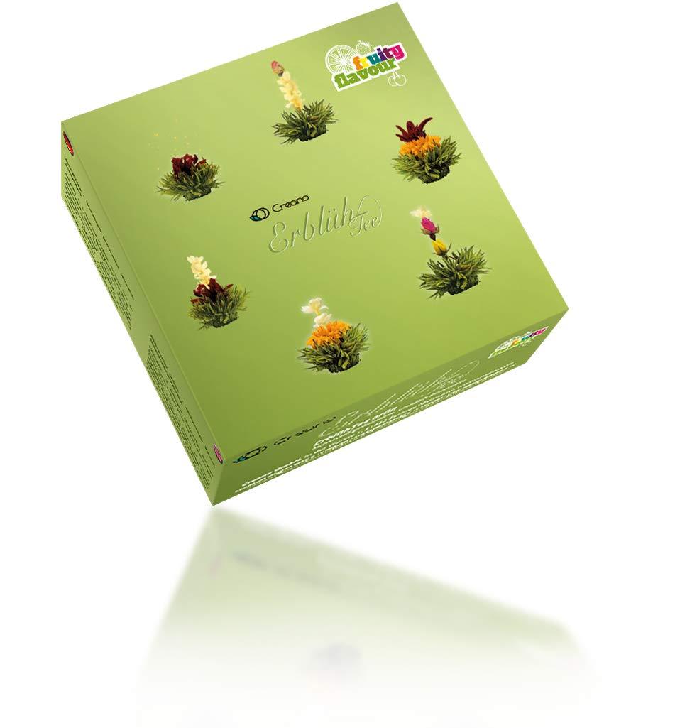 Creano Creano Blooming Tea Gift Set with Glass Teapot 17oz (500ml) - Green Tea Fruity Flavoured Tea Flowers in 6 Varieties - Flowering Tea Gift for Easter