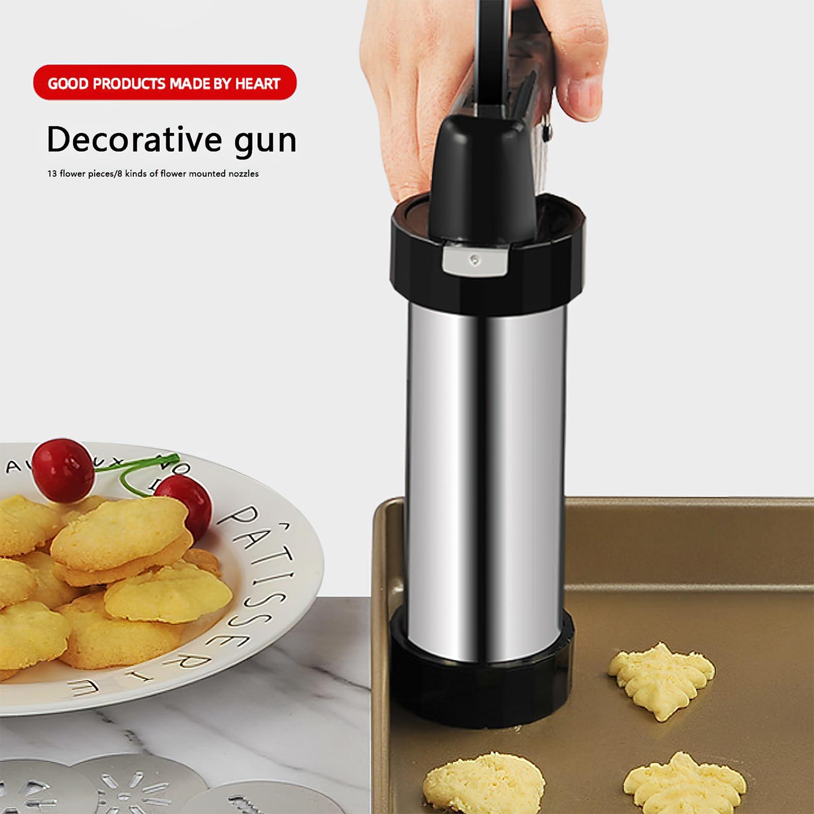 Muyoka Cookie Press Stainless Steel Cookie Maker Machine with 13 Discs and 8 Icing Tips Reusable Cookie Maker Kitchen Baking Tool for Cookie Making