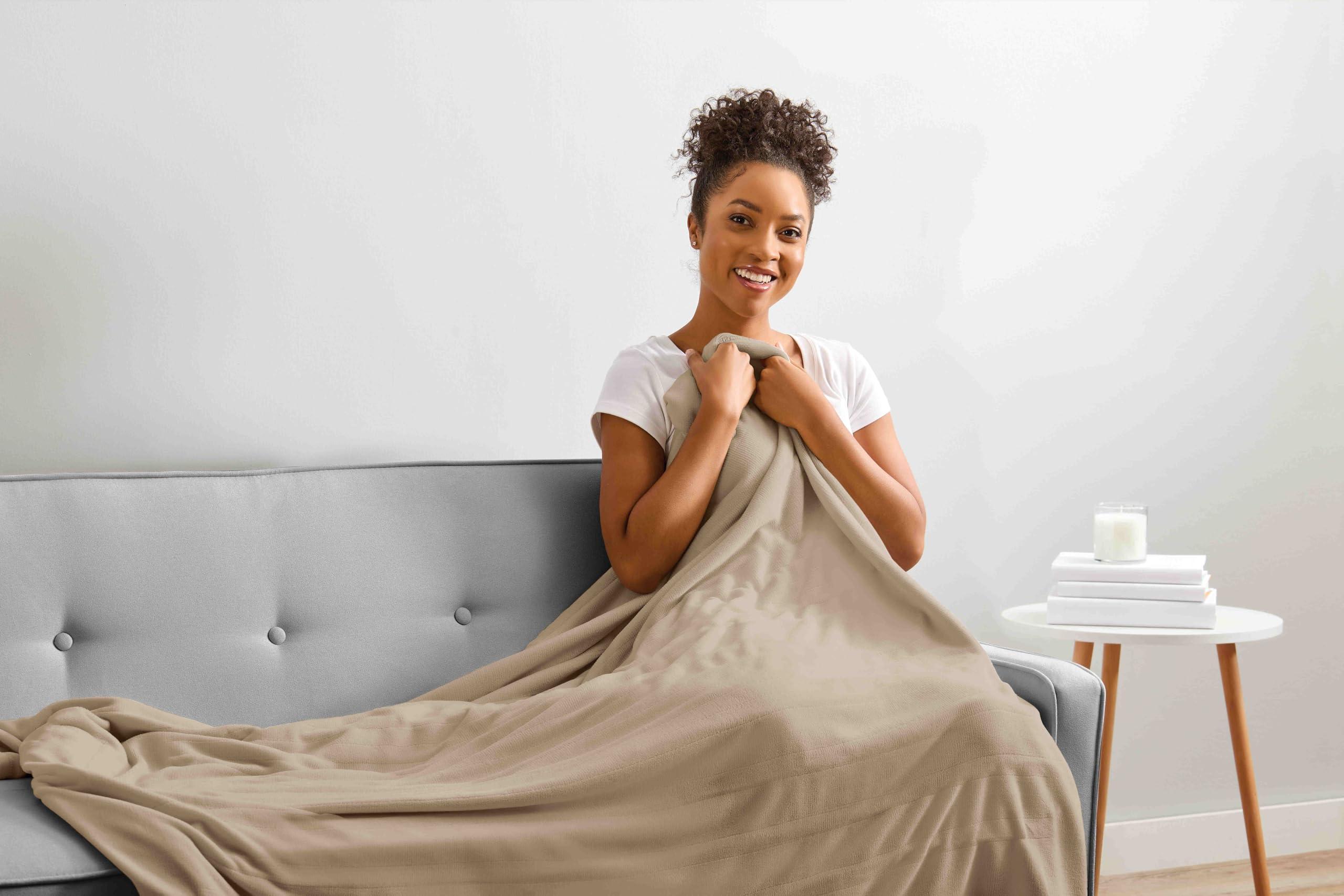 Sunbeam Sunbeam Royal Luxe Dove Grey Heated Personal Throw Blanket Cozy-Warm Adjustable Heat Settings