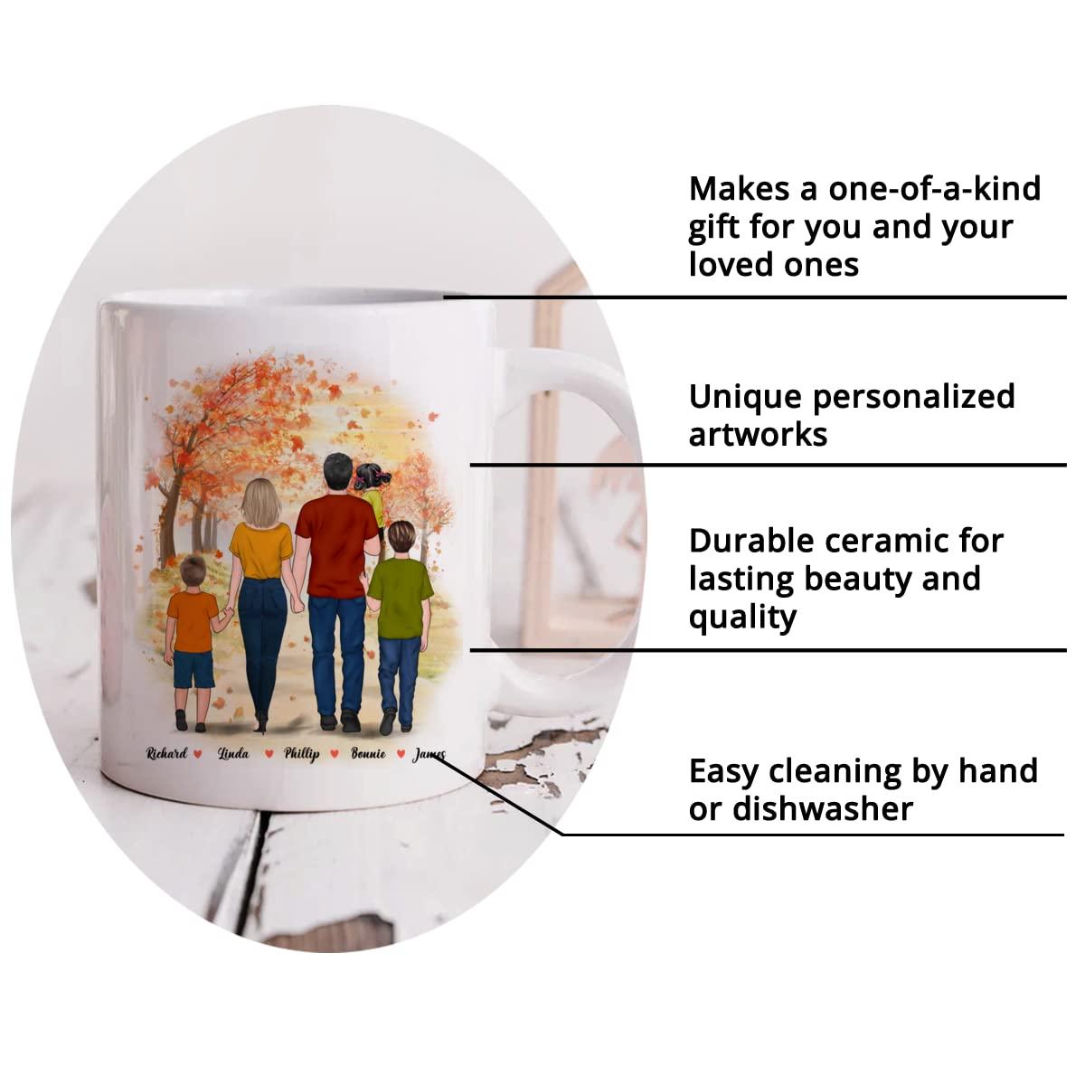 Gossby Gossby Personalized Family Mug - Life Is Better with Family (Parents - 3 Kids) V3-11oz, 15oz Fall Novelty Coffee Mug with Family Members, Names - Personalized Fall Gift for Whole Family