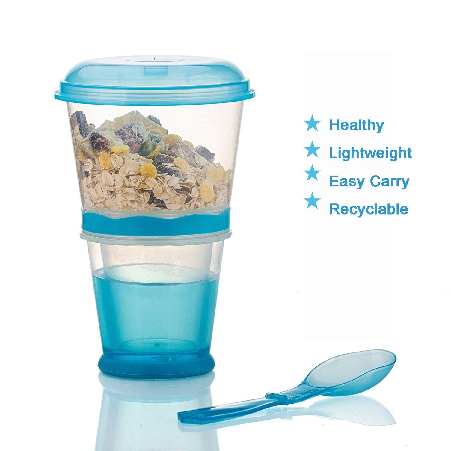 Pogah Cereal On The Go, Cup Container Breakfast Drink Milk Cups Portable Yogurt and Travel To-Go Food Containers Storage With Spoon(Blue)