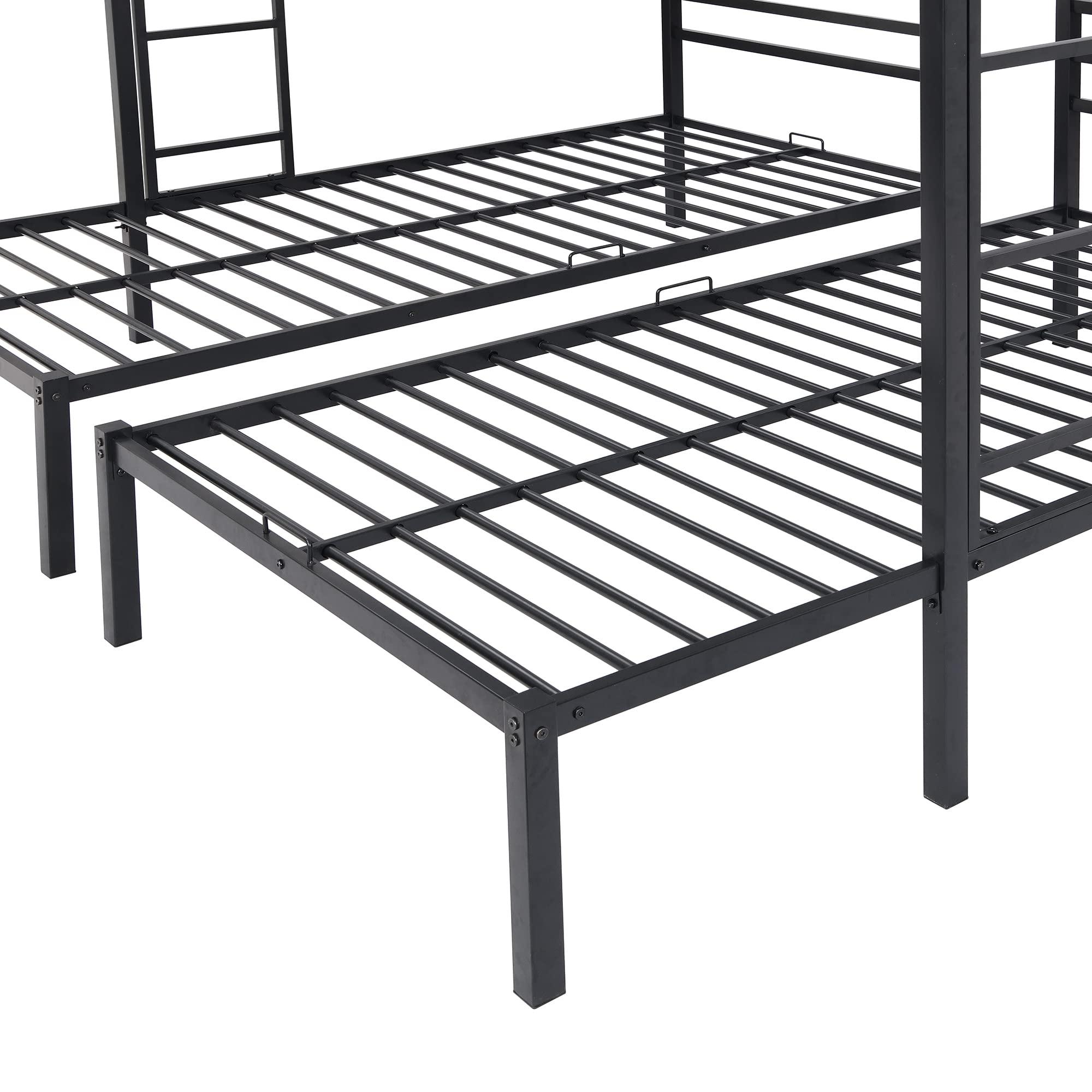 SOFTSEA SOFTSEA Heavy Duty Metal Triple Bunk Beds Full Over Twin & Twin L-Shaped Bunk Bed with Built-in Shelf for Boys Girls
