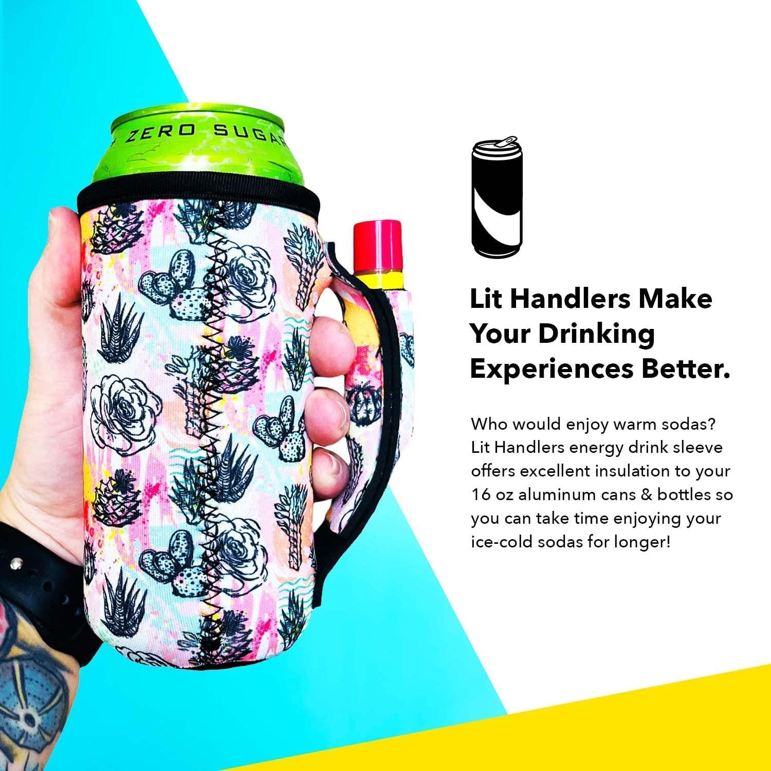 Handlers 16oz Can Cooler Insulated -Lit Handlers Neoprene Fabric Beverage Cooler Sleeve with Handle & Pocket - Water Resistant Soda & Energy Drink Holder - Machine Washable Beer Can Covers (Love a Nurse)