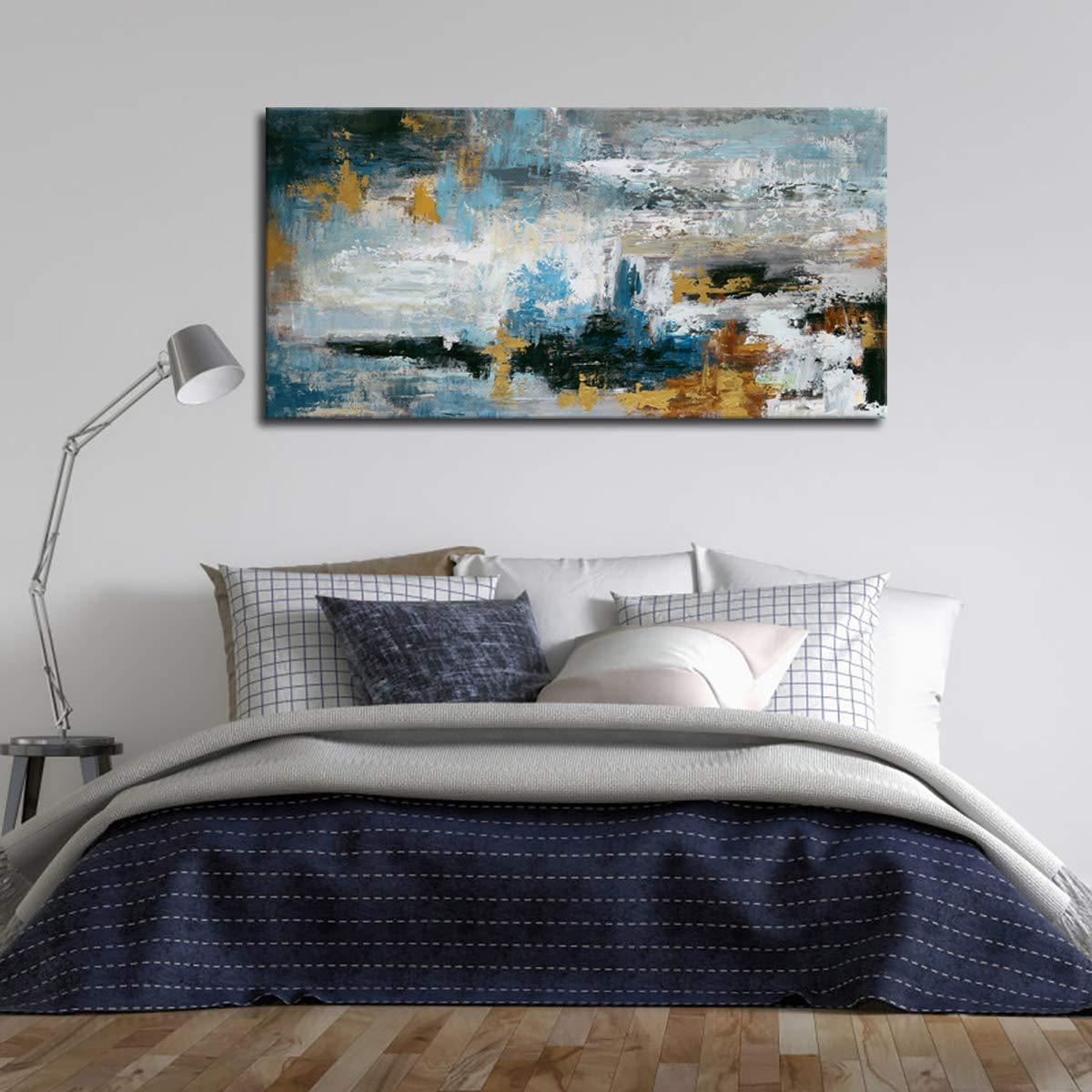 yearainn Abstract Wall Art Large Canvas Picture Modern Blue Grey Brown Artwork on Canvas Prints Wall Decoration for Living Room Bedroom Bathroom Kitchen Office Home Wall Decor Framed Ready to Hang 24" x 48"