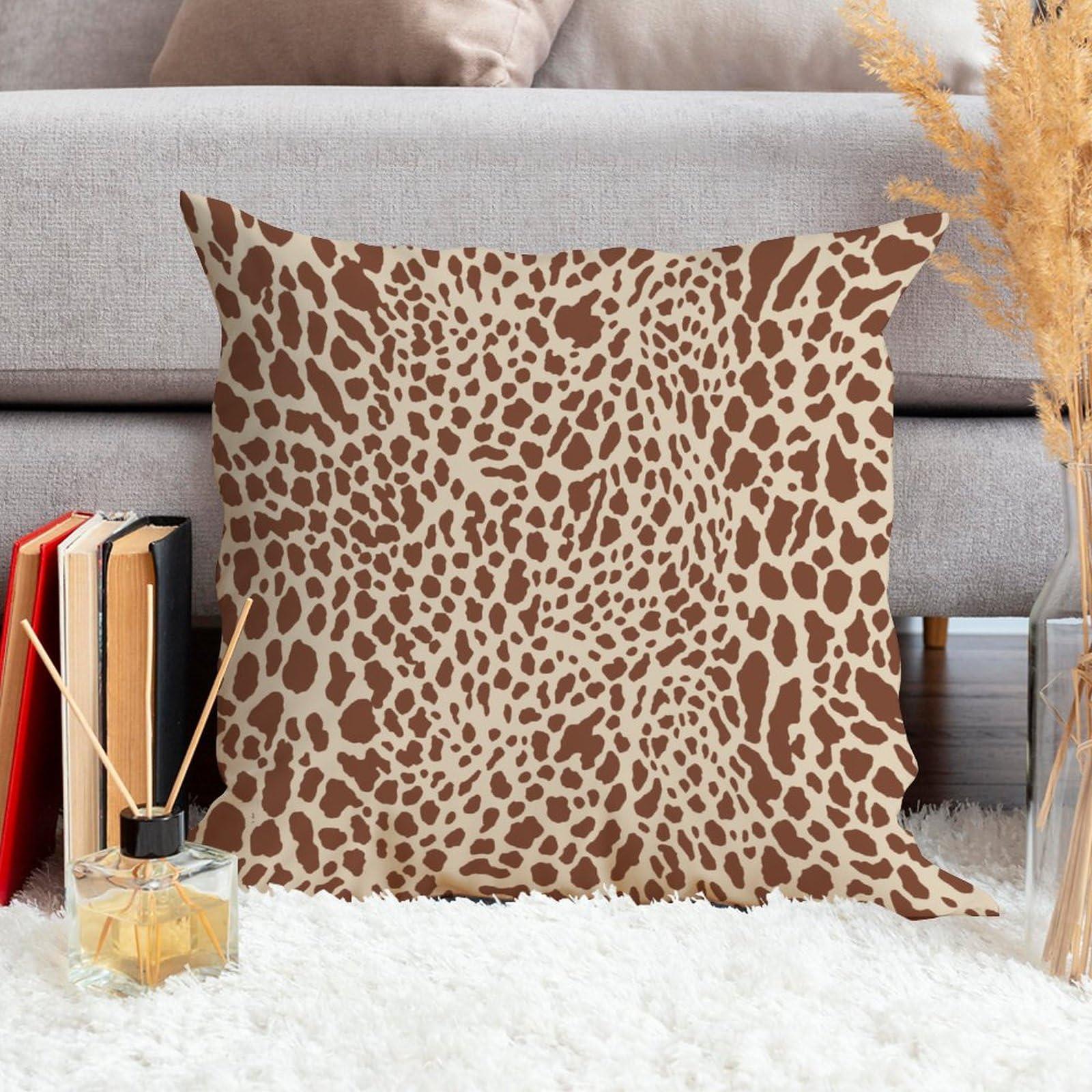 ArogGeld ArogGeld Throw Pillow Cushion Neutral Brown Cheetah Animal Print Pillow Covers Leopard Print Animal Spots Cream Brown Pillowcase Farmhouse Decor for Sofa Couch Car Chair 16x16in White Flax