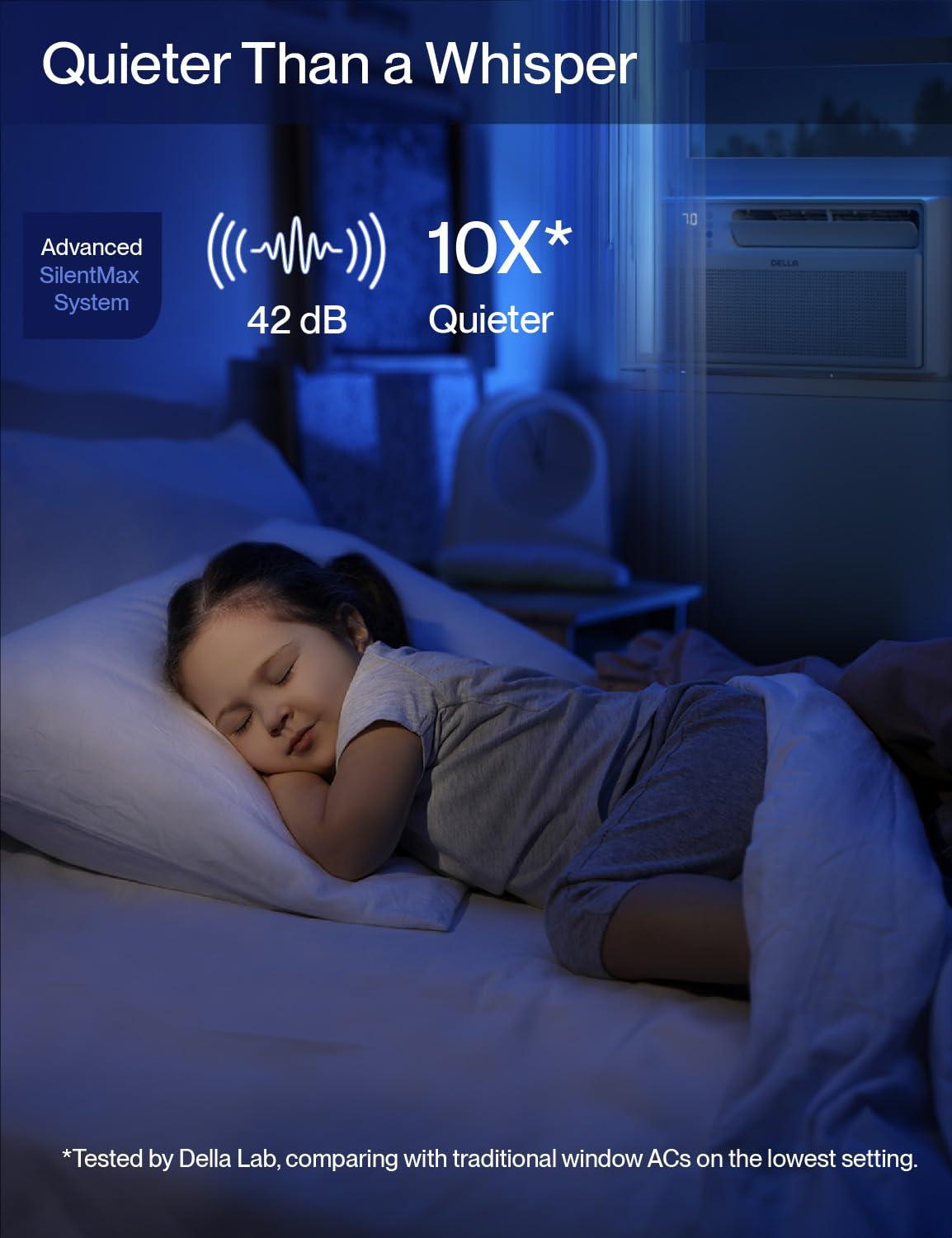 Della DELLA 10000 BTU Smart Inverter Window Air Conditioner Ultra Quiet AC Unit Cools up to 440 Sq.Ft, Works with Alexa, GEO Location, Energy Star Certified, Remote/Wi-Fi Enabled Control, Easy Install Kit