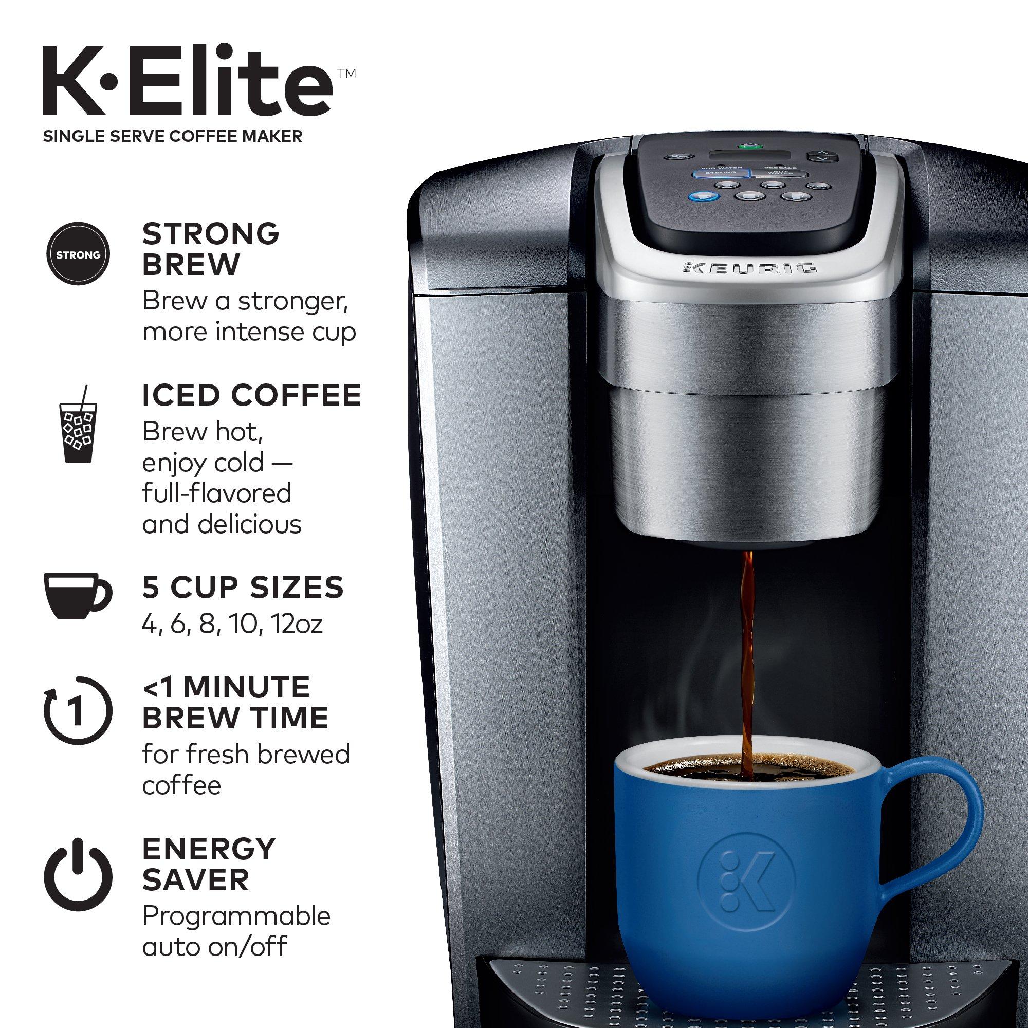 Keurig Keurig K-Elite Single-Serve K-Cup Pod Coffee Maker, Brushed Silver & Travel Mug Fits K-Cup Pod Coffee Maker, 1 Count (Pack of 1), Stainless Steel