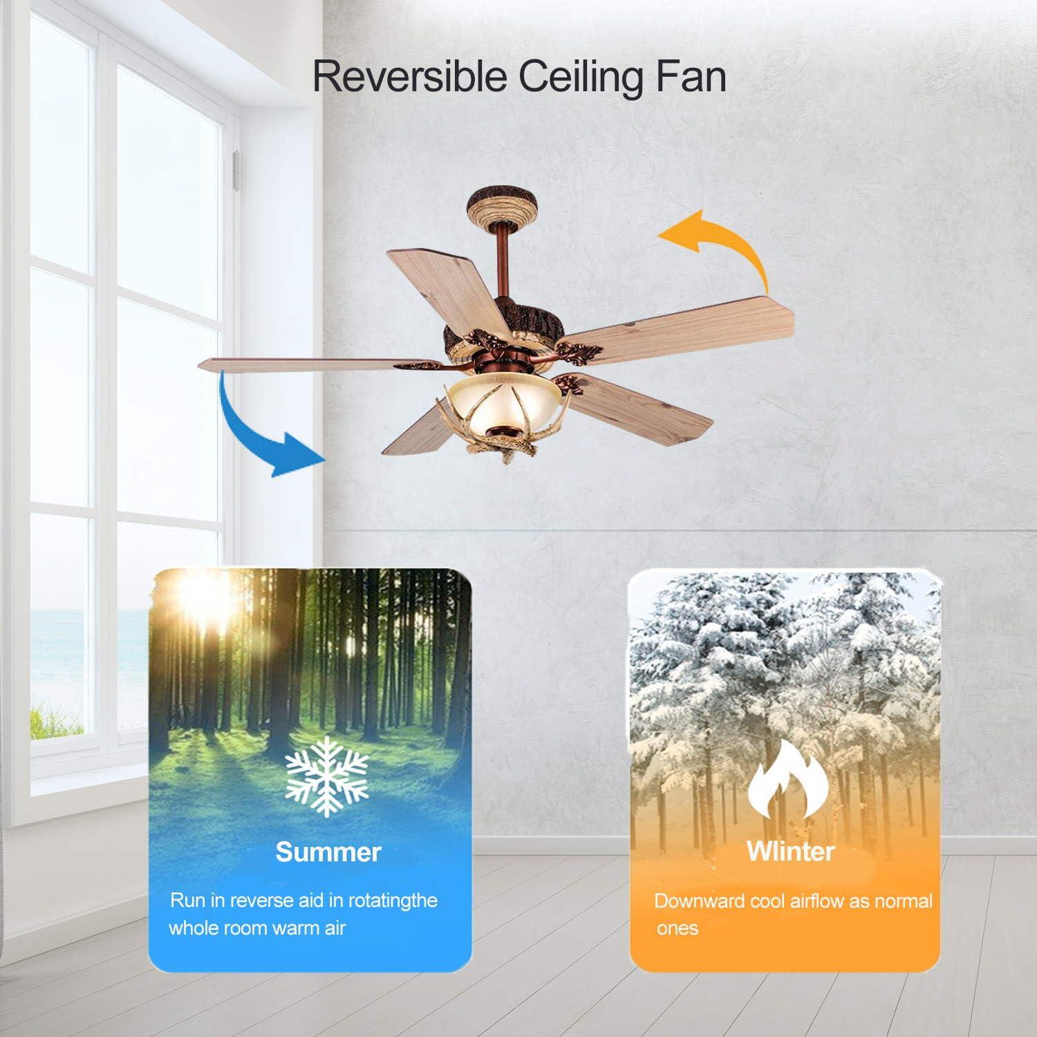 Tropwellhouse Tropwellhouse Indoor Rustic Ceiling Fan with Light and 5 Wood Blades, Modern Antler Ceiling Fan Homer Decoration for Bedroom Living Room Farmhouse Chandelider Fan with Remote of 52Inch (Bronze)